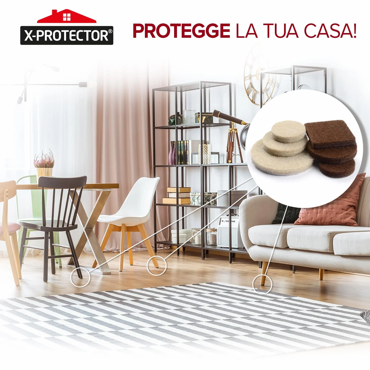 Feltrini per gambe di mobili X-PROTECTOR 133 pezzi Marrone Beige protezioni per pavimenti in legno