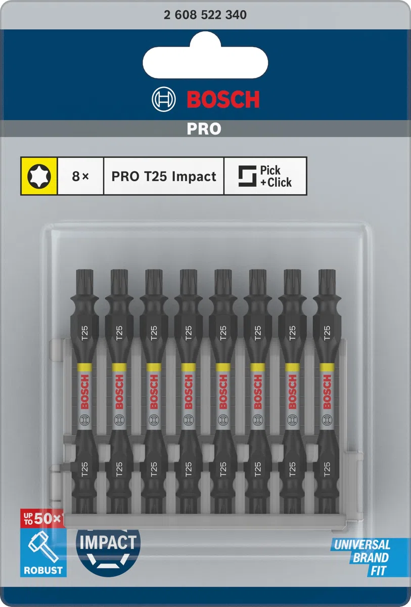 Bosch Professional 8 pz. di Bit di Avvitamento Doppi Set Torx (Impact Control, 8 x T25-T25 Bits, Lunghezza 65mm, Pick and Click, Accessorio Avvitatore a Impulsi)