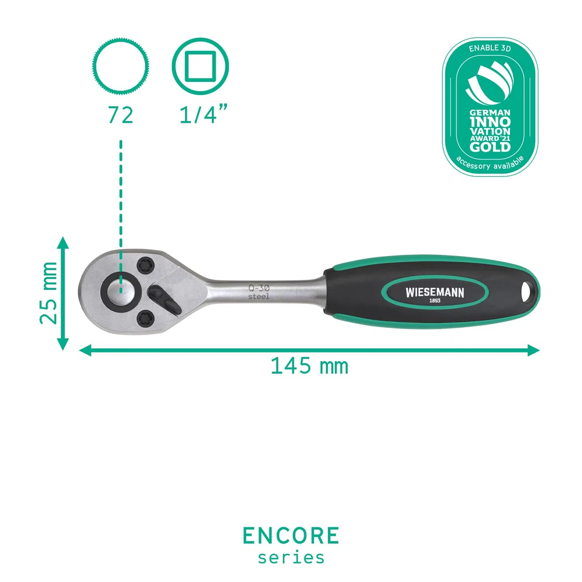 WIESEMANN 1893 Cricchetto con levetta da 1/4 pollici con 72 denti cricchetto con dentatura fine in lega acciaio CV cromato | 80812