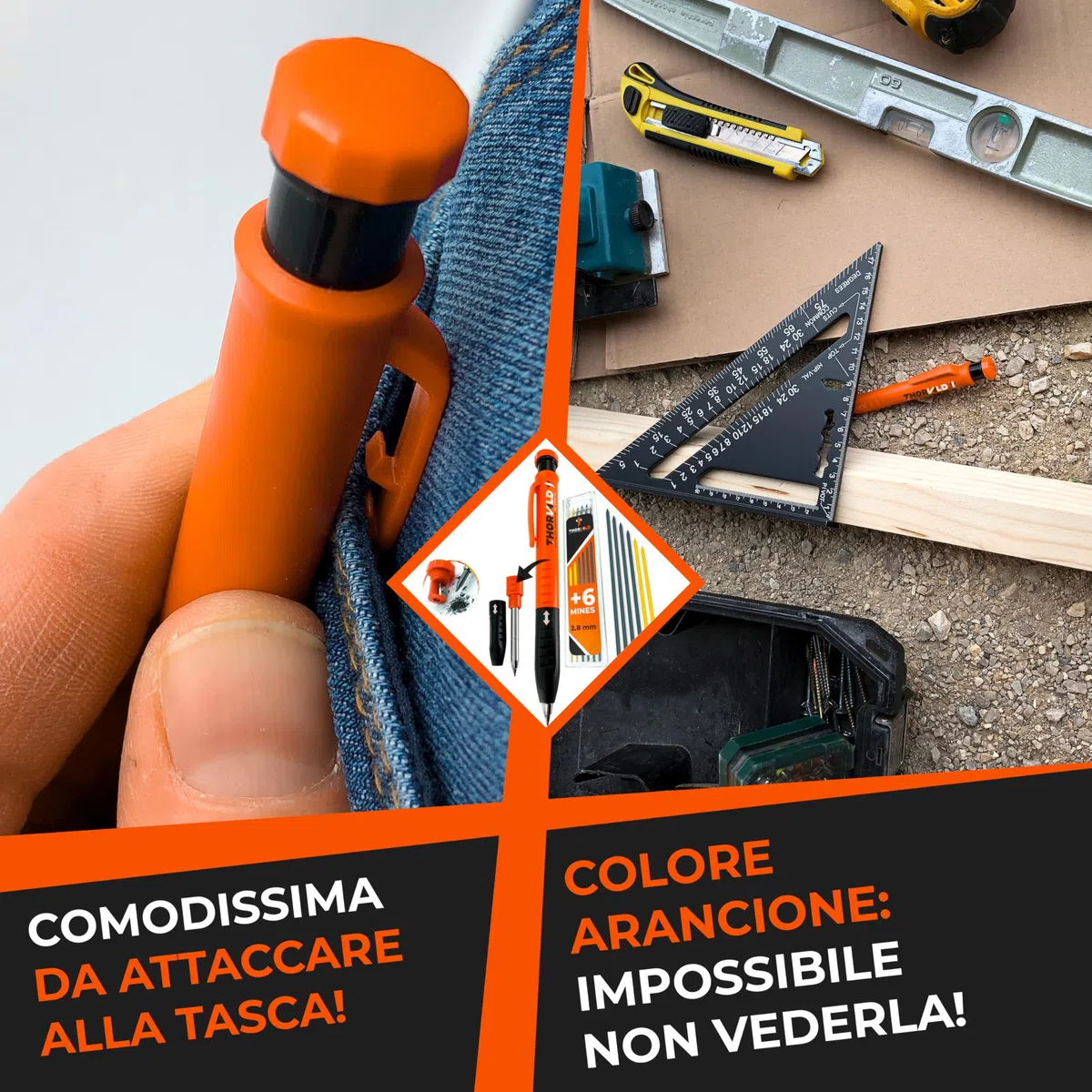 THORVALD Matita da costruzione PRO ESTENSIBILE [+ Impugnatura facile da scrivere] Matita meccanica per falegname fai-da-te Tracciante per disegno Legno