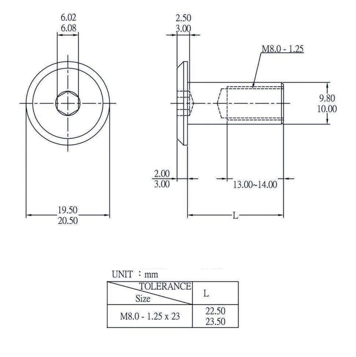 50 dadi a guscio M8 x 23 mm a sei facce cave in acciaio zincato PARCO