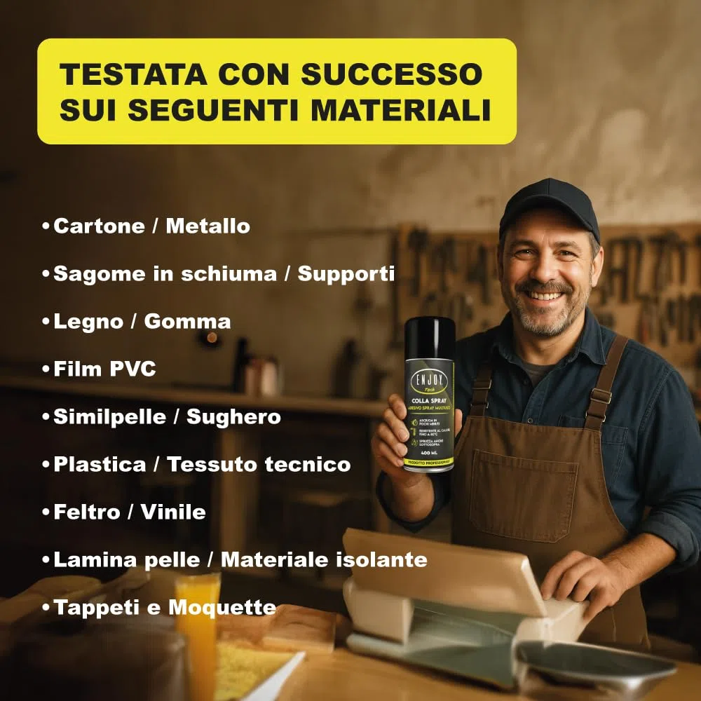 ENJOY TECH - Colla Extraforte Spray 400ML | Per Tessuti, Plastica, Legno, Auto e Metalli | Applicazione Permanente | Resistente a Intemperie e Calore | Made in Italy