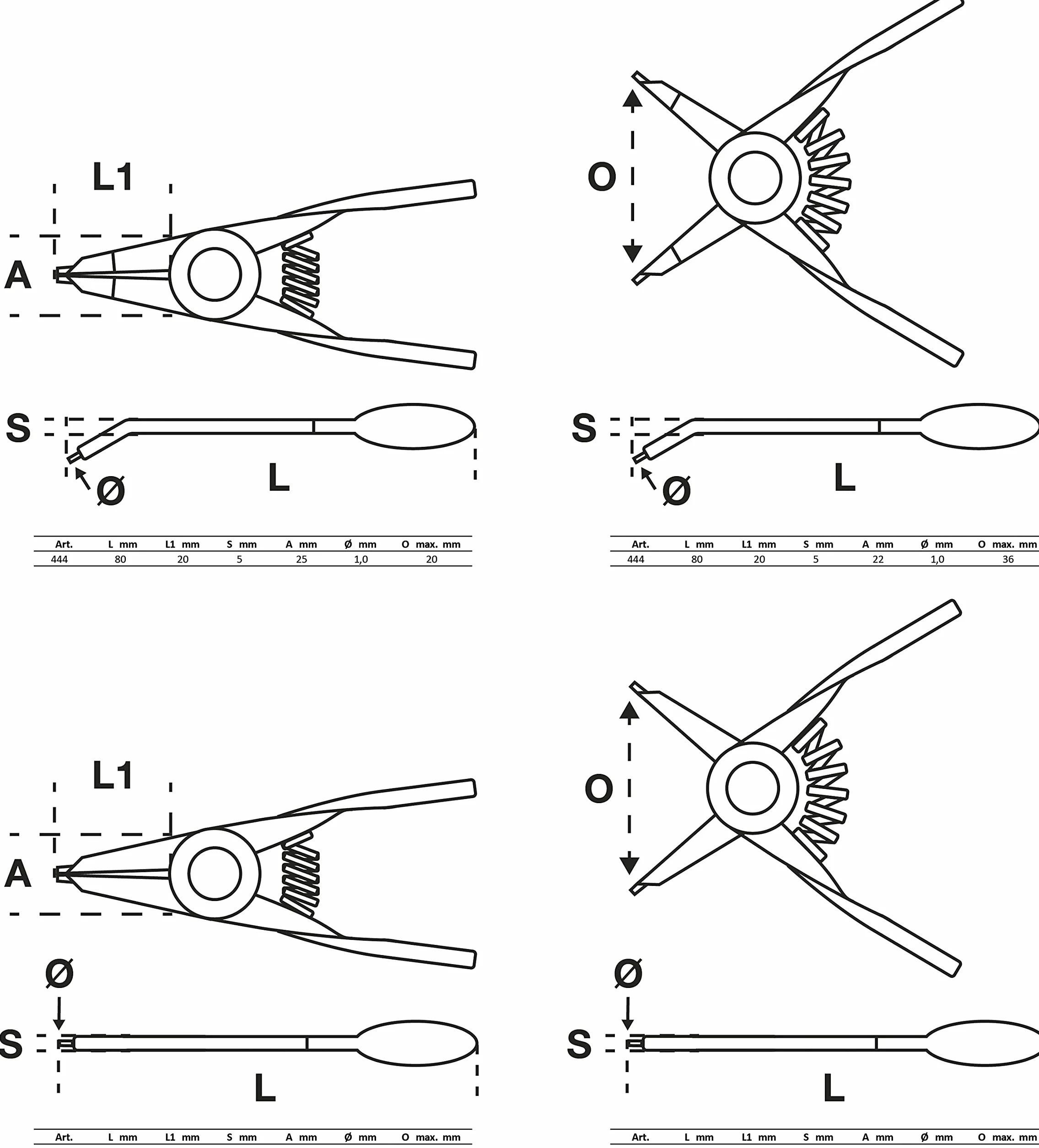 BGS 444 | Serie di pinze per anelli seeger | per anelli elastici piccoli | 80 mm | 4 pz.