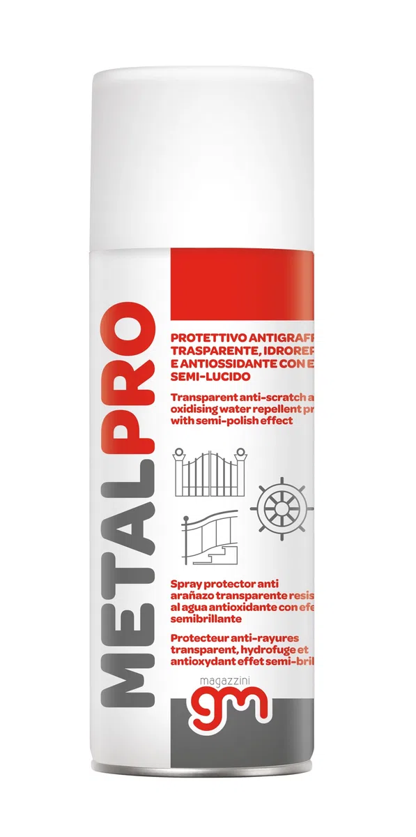 Magazzini GM METALPRO, Spray Protettivo Antigraffio e Antiossidante per Metalli, Effetto Semi Lucido, Barriera Idrorepellente, Rivestimento UV, 400ml (1)