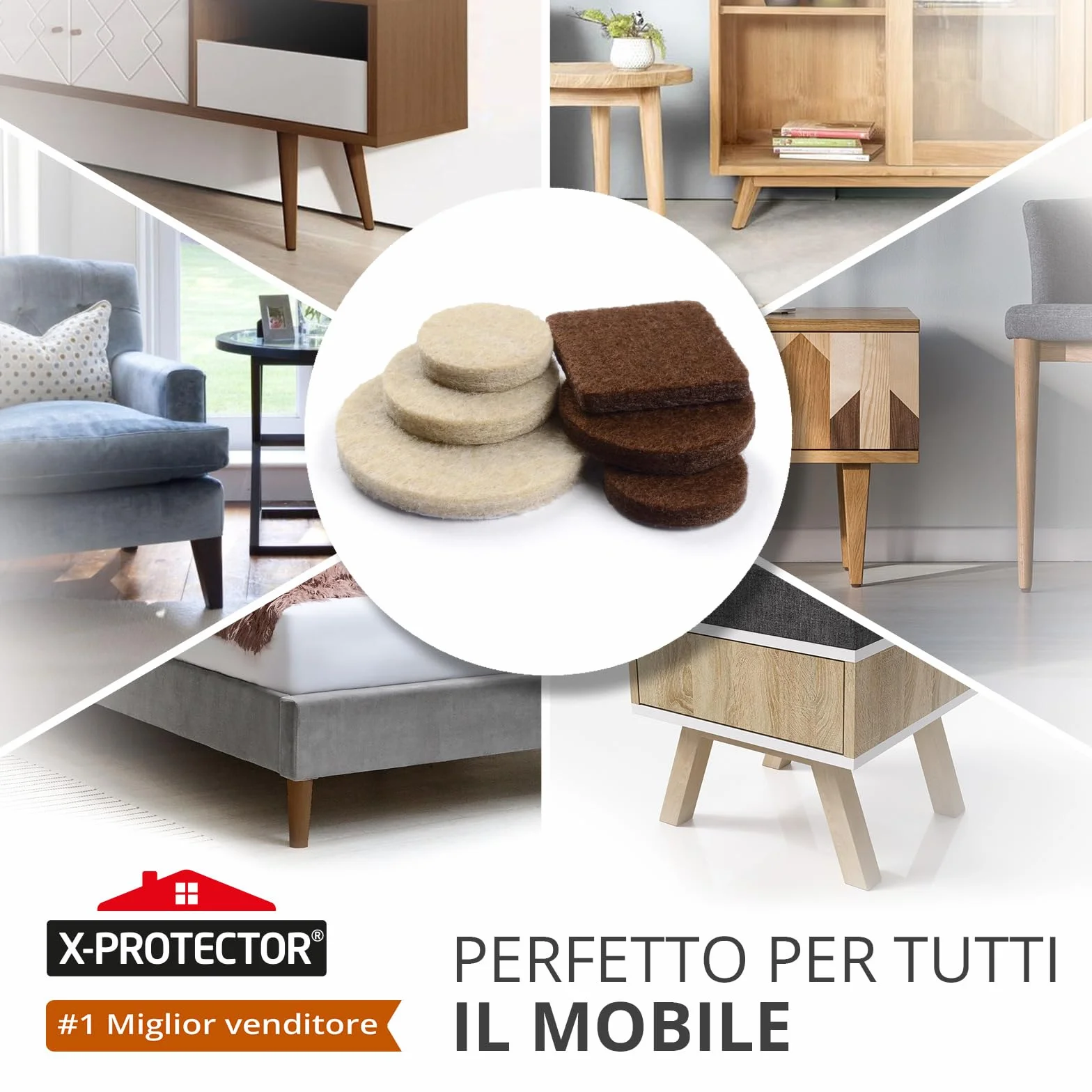 Feltrini per gambe di mobili X-PROTECTOR 133 pezzi Marrone Beige protezioni per pavimenti in legno