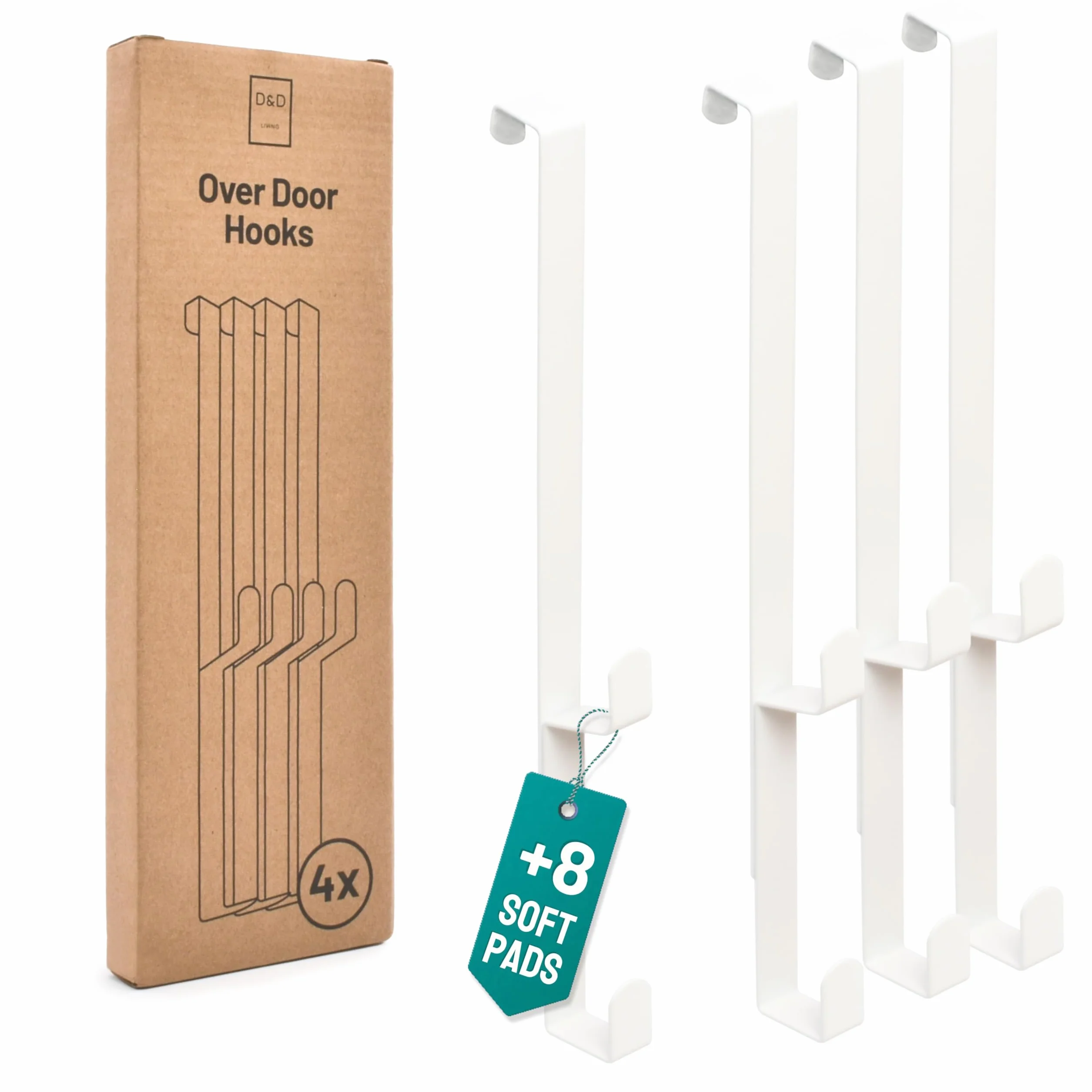 D&D Living Ganci per Porta da Appendere 16 mm 4x Doppio Gancio per Guardaroba Bianco