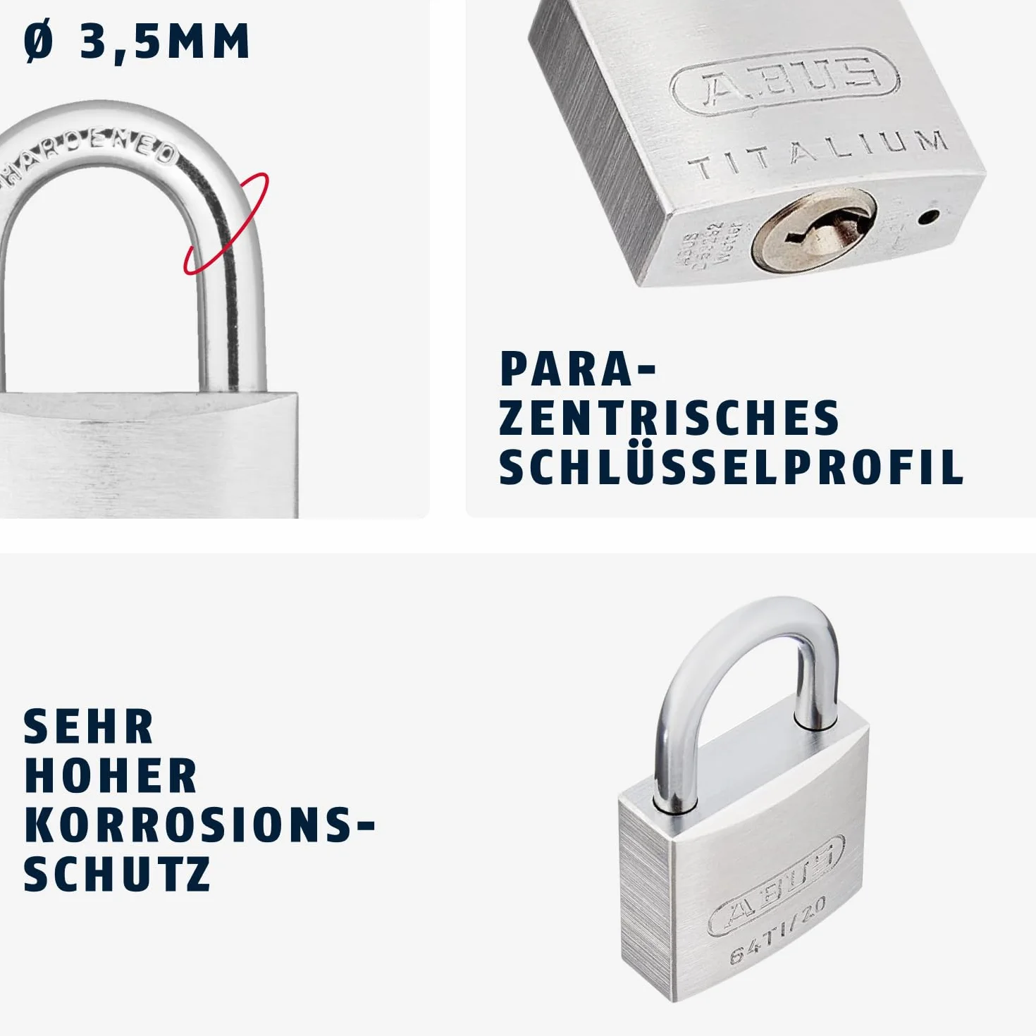 ABUS Lucchetto Titalium 64TI/20 - set di 2, con chiave uguale - corpo serratura in alluminio speciale - grillo in acciaio temprato - ABUS -Livello di sicurezza 3 - argento