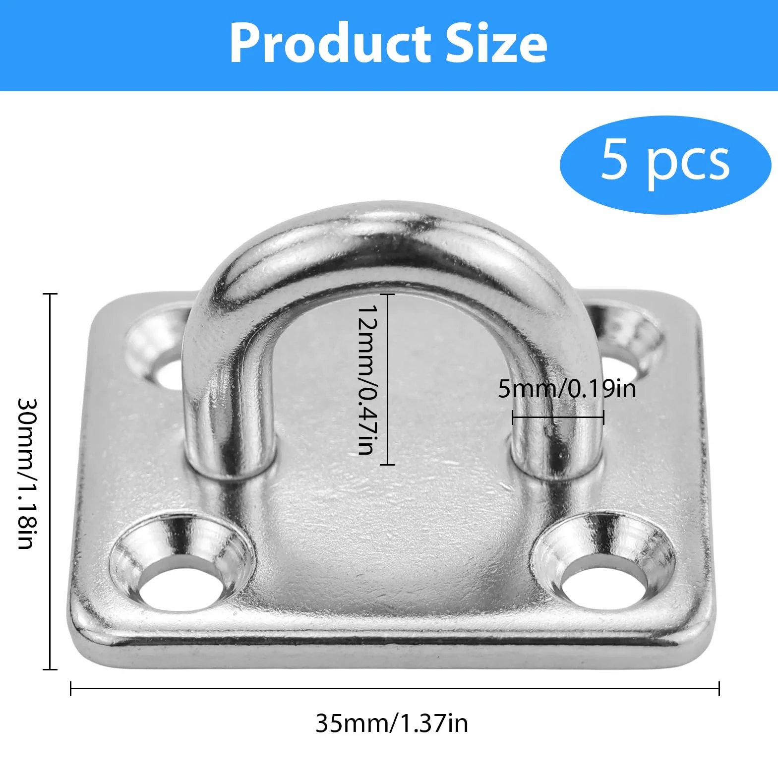 5 Pezzi Piastre Oculari in acciaio inox M5 con 4 fori Occhiello,Piastra Occhio Gancio parete,Gancio da soffitto in acciaio inossidabile 304,Gancio Piastra Robusto,per Montaggio