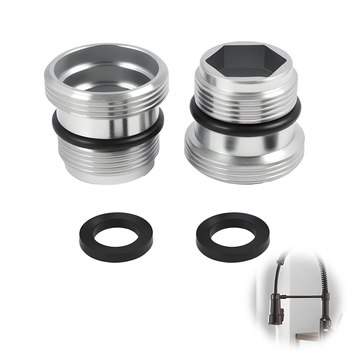 Adattatore per rubinetto da M18 a M22, filettatura esterna con guarnizione in gomma, ottone cromato di alta qualità, adatto per cucina e bagno, compatibile con filtro dell'acqua, aeratore, attacco