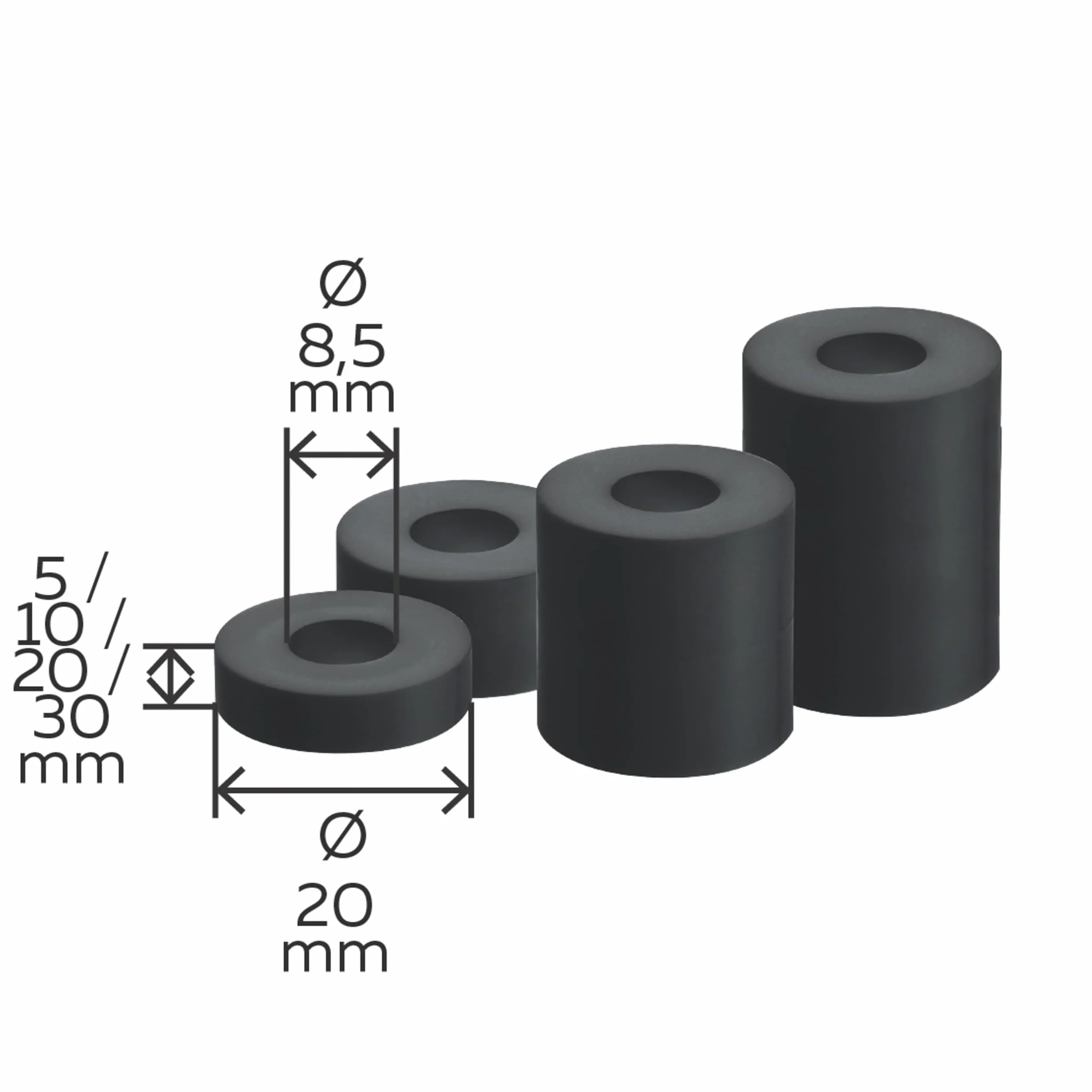 Alberts 338725 Bussola distanziale, plastica, plastica, nera, 20 pezzi in 4 misure, 20 x 5 mm / 20 x 10 mm / 20 x 20 mm / 20 x 30 mm