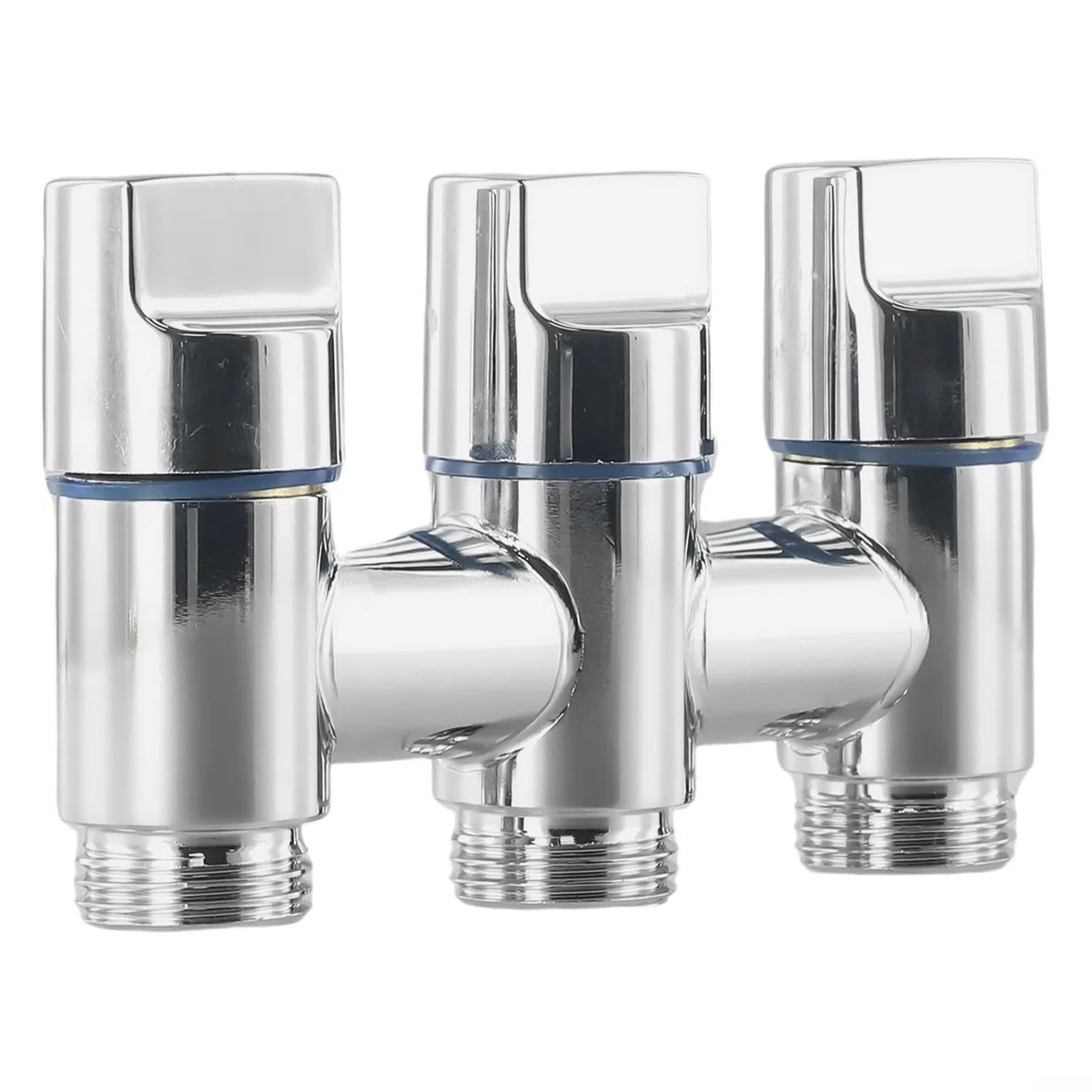 Valvola deviatrice a tre uscite, valvola di arresto angolare a 3 vie per rubinetto del lavandino del bagno, splitter d'acqua multifunzione a parete per lavatrice lavastoviglie (argento)