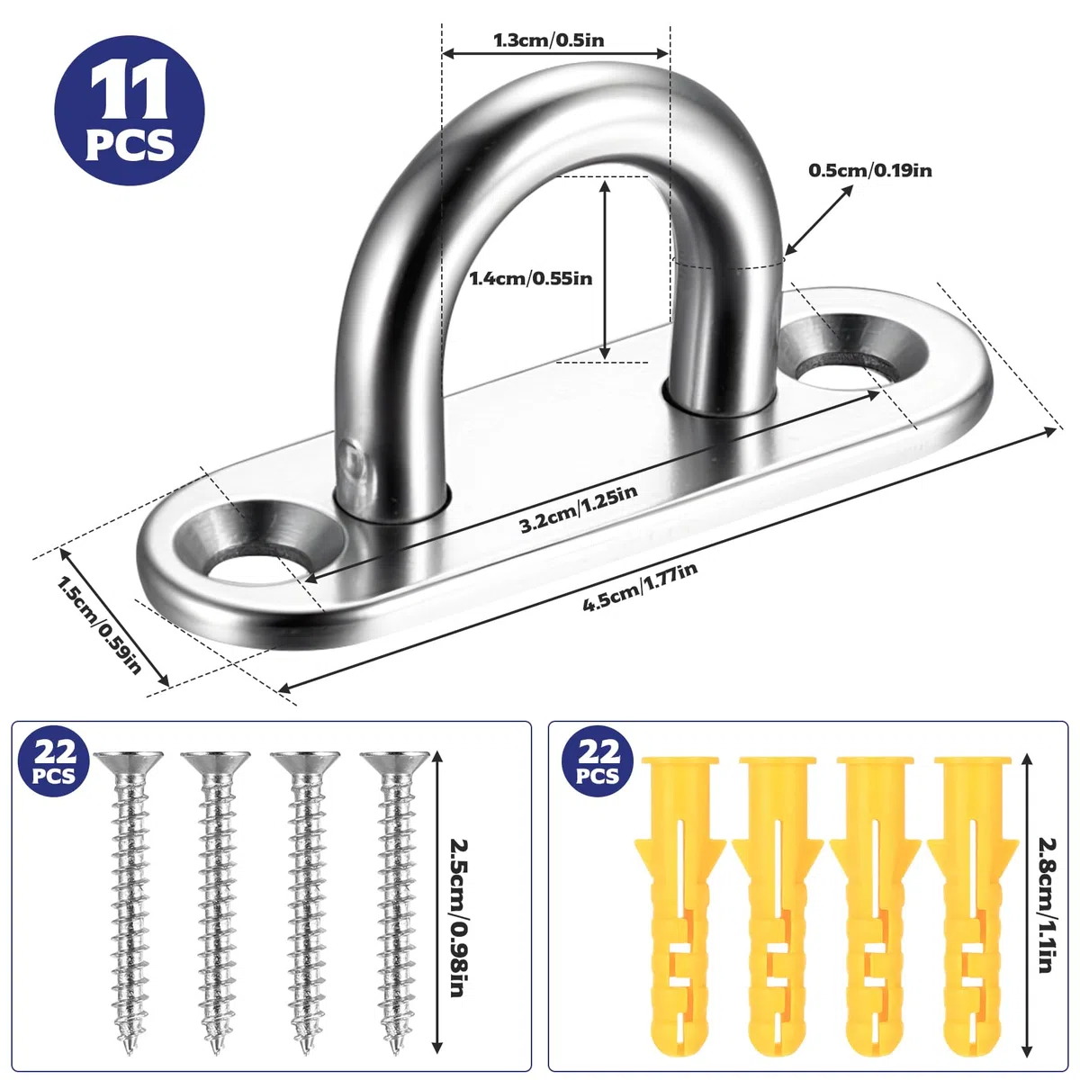 11 Pz Ganci di Piastra ad Occhiello in Acciaio Inox, M5 Gancio Muro Occhielli in Metallo, Piastre per Occhielli in Acciaio Inox, Gancio da Soffitto per Fissaggio a Soffitto Parete, con Viti/Tasselli