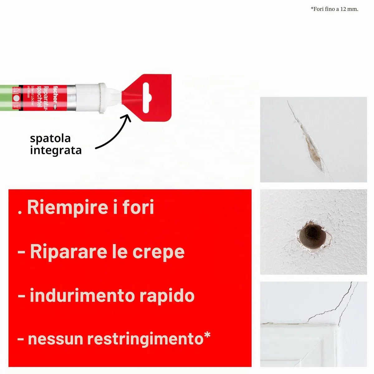 Fischer REPAIR SPATZTEL, 1 spatola di riparazione, 70 ml, riempie i fori, ripara le crepe, si indurisce rapidamente, senza attrezzi, 545948 prodotto assortito