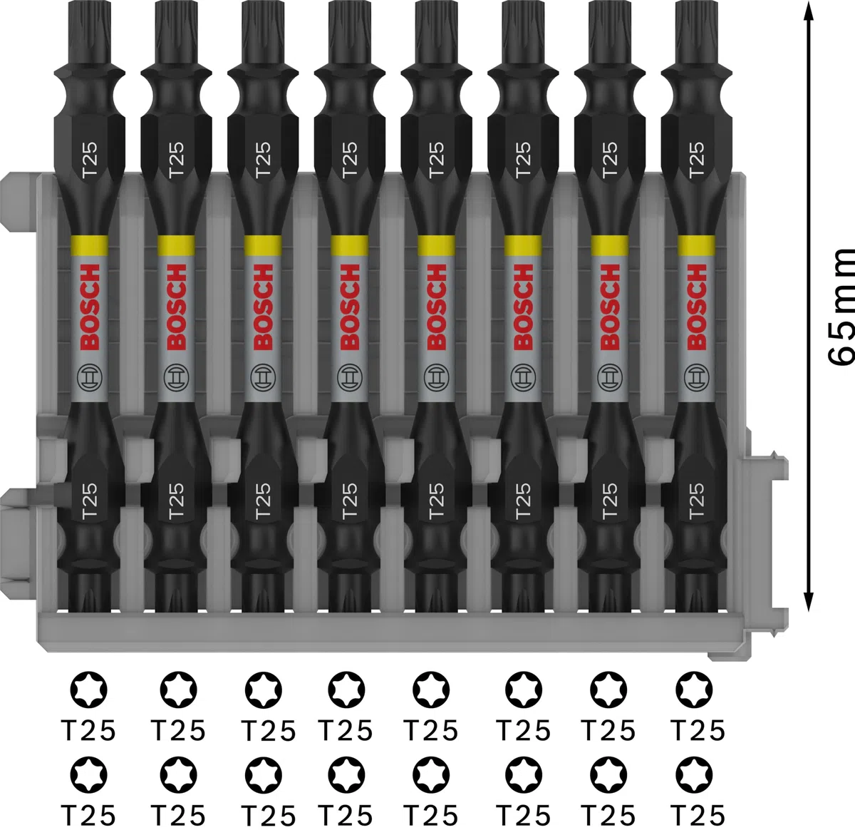 Bosch Professional 8 pz. di Bit di Avvitamento Doppi Set Torx (Impact Control, 8 x T25-T25 Bits, Lunghezza 65mm, Pick and Click, Accessorio Avvitatore a Impulsi)