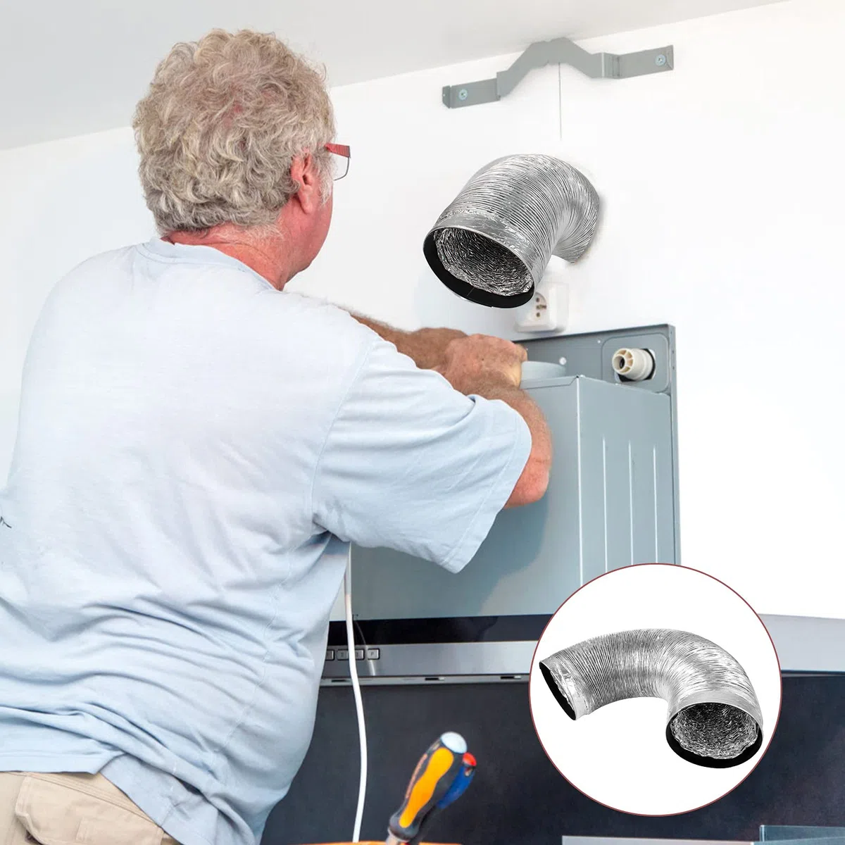 Guaina di ventilazione in alluminio, per cappa aspirante/asciugatrice, tubo flessibile di evacuazione con 2 fascette di serraggio in acciaio e tubo di scarico dell'aria (diametro: 100 mm x 3 m)