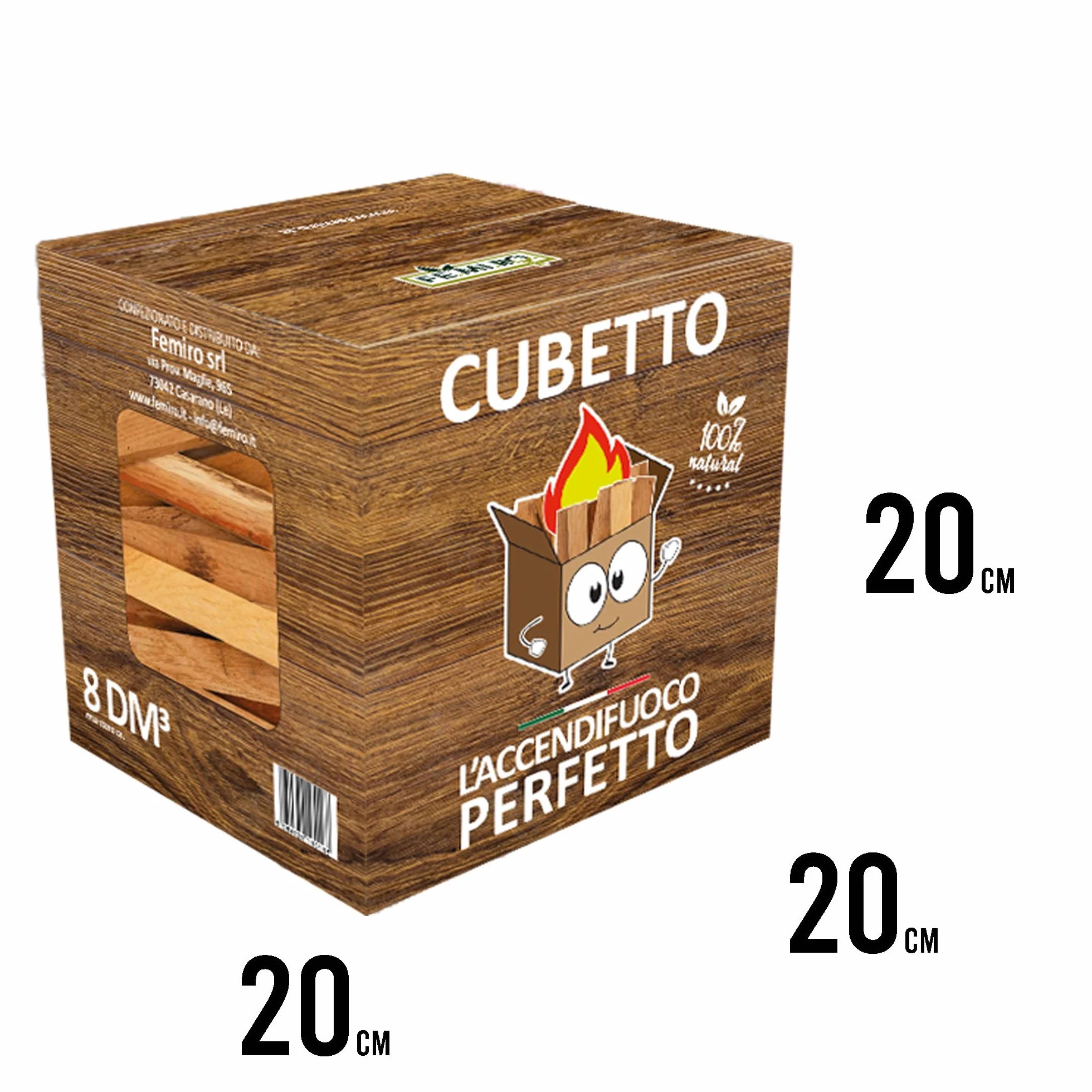 CUBETTO FEMIRO Legnetti Accendifuoco Faggio e Abete – 1 Scatola da 4 kg – Accendi Camino per Camini, Stufe, Forni e Barbecue – Confezione Pulita e Compatta
