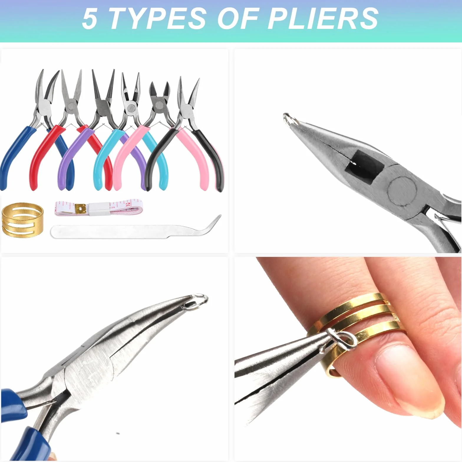 6 Pz pinze per creazione di gioielli, pinze a becchi piegati/tronchesi/naso tondo/naso conico/naso curvo/naso piatto per le riparazioni di gioielli