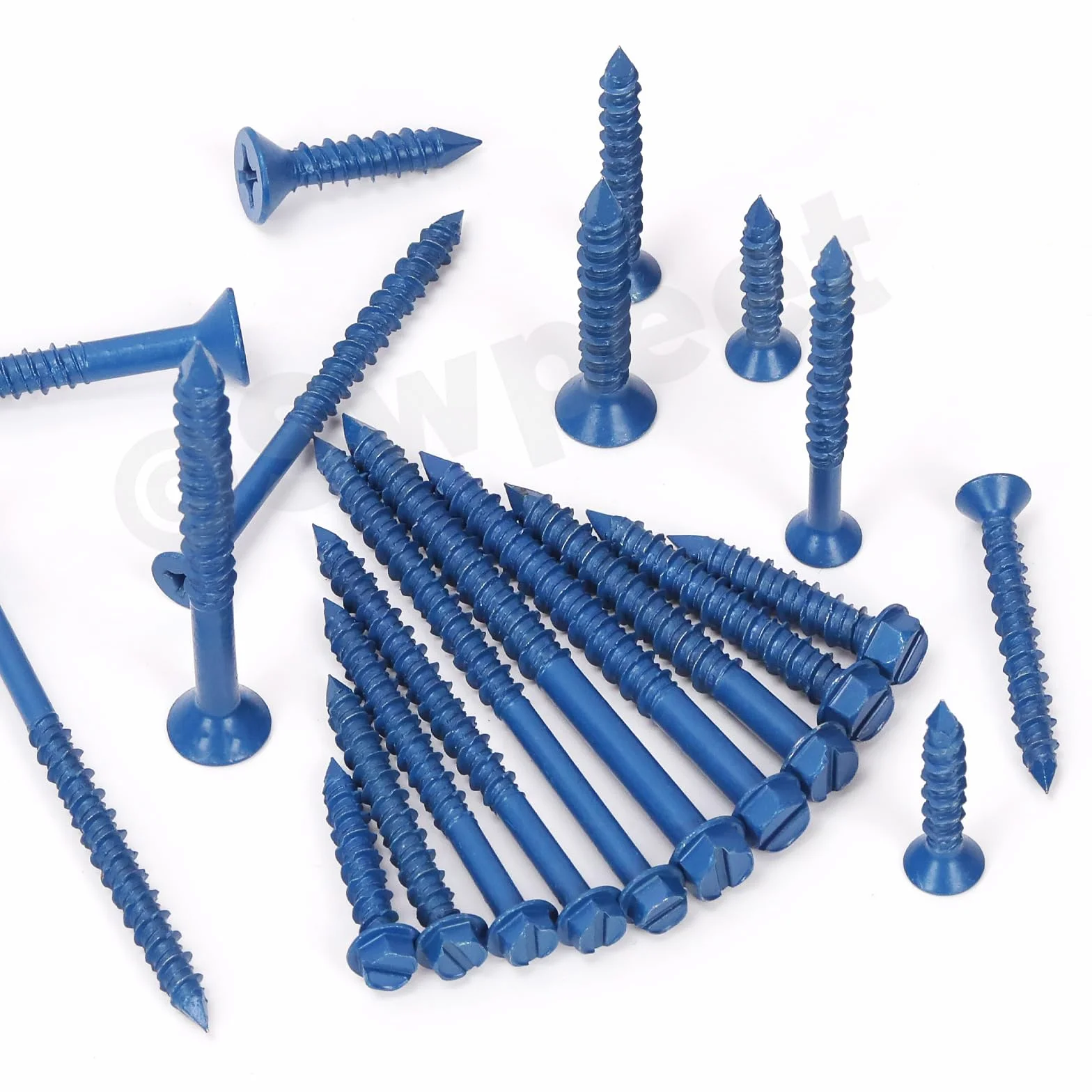 Swpeet 52 pezzi 3/16" x 1-1/4" viti per calcestruzzo a testa rondella esagonale scanalata con inserto esagonale e punta da trapano, kit assortimento, viti autofilettanti per cemento per ancoraggio su