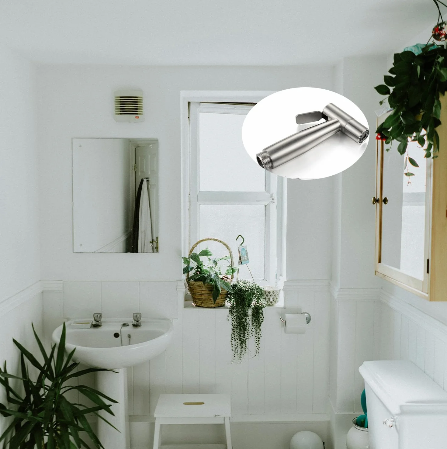Doccetta per bidet in acciaio inox, set doccetta, getto regolabile, tubo e gancio attacco wc o bidet sospeso