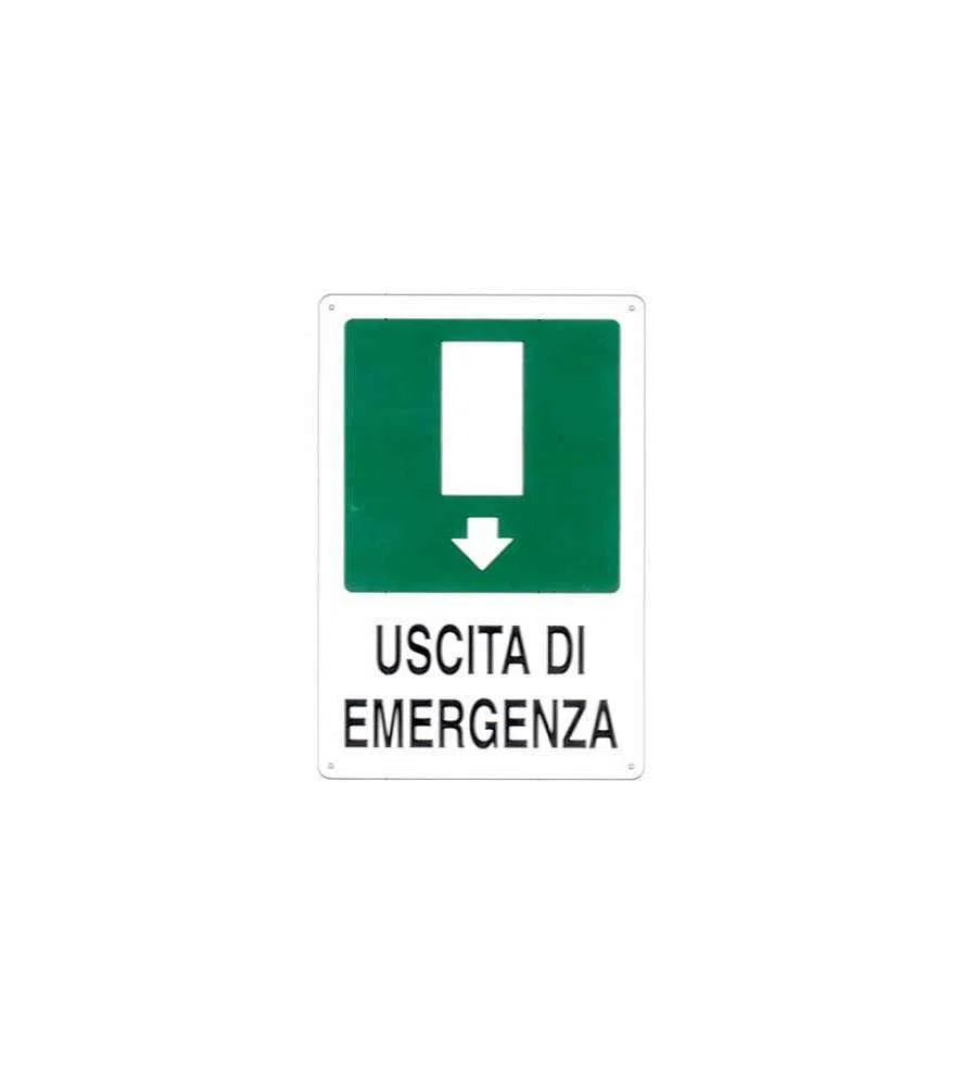 CARTELLO USCITA EMERGENZA GIU' 20x 30 ALLUMINIO [TARGOTIMBRI ]