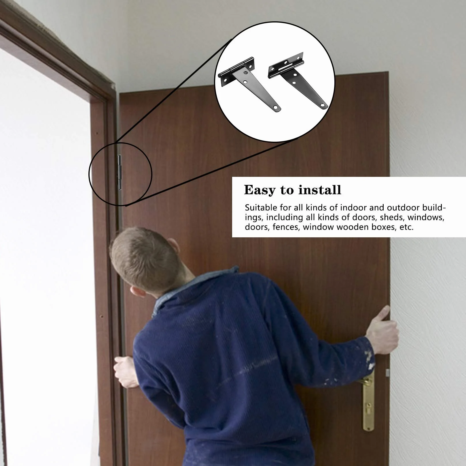 8 Pezzi Cerniere a T per Cancello, Cerniere per Porte in Legno a Forma di T in Acciaio Inossidabile Nero, Cerniere per Porte da Cucina, con Viti - 4 Pollici (T)
