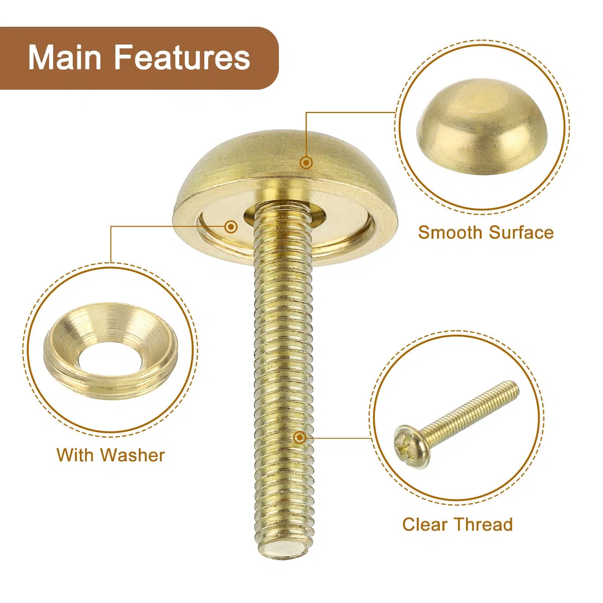 QUARKZMAN 4Pz Viti Decorative in Ottone con Tappi, 15 Mm Viti per Specchi Chiodi per Copri Tappi, Elementi di Fissaggio per Mobili a Specchio Decorativi, Oro