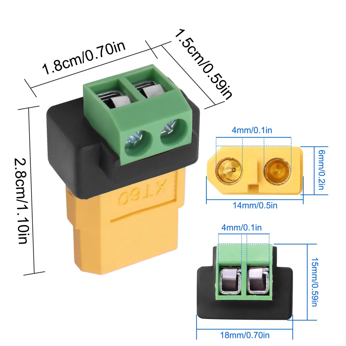 MEIRIYFA XT60 a 2 pin, adattatore morsetto a vite senza saldo, XT60, connettore senza saldatura da femmina a 2 pin, adattatore morsetto a vite per pannello solare, centrale elettrica portatile (4