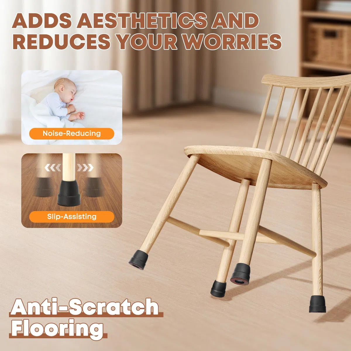 Protezione per Gambe di Sedie, Antiscivolo, Ammortizzanti, Accessori di Protezioni per Mobili, Silicone Nero con Feltro, Cappucci Rotondi per Zampe e Base di Appoggio Della Seduta