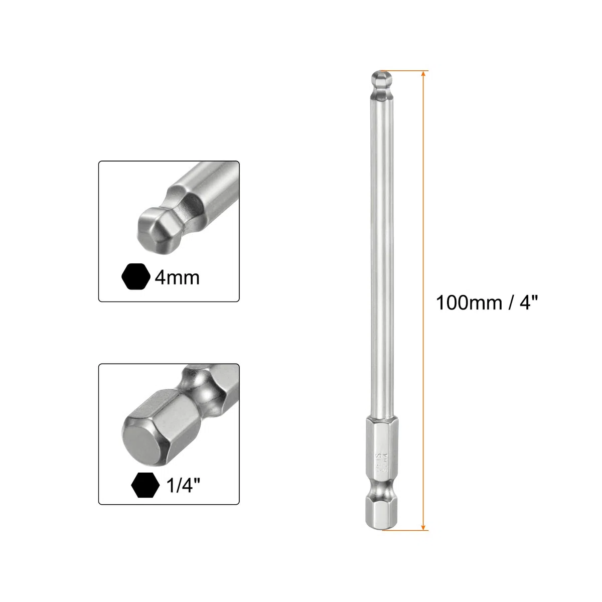 QUARKZMAN Punte Cacciavite Magnetica a Sfere 4mm (H4.0) Dimensione 1/4" Attacco Esagonale 100mm (4") Lunghezza Punte Testa Sferica Magnetica Acciaio S2 Metrico.