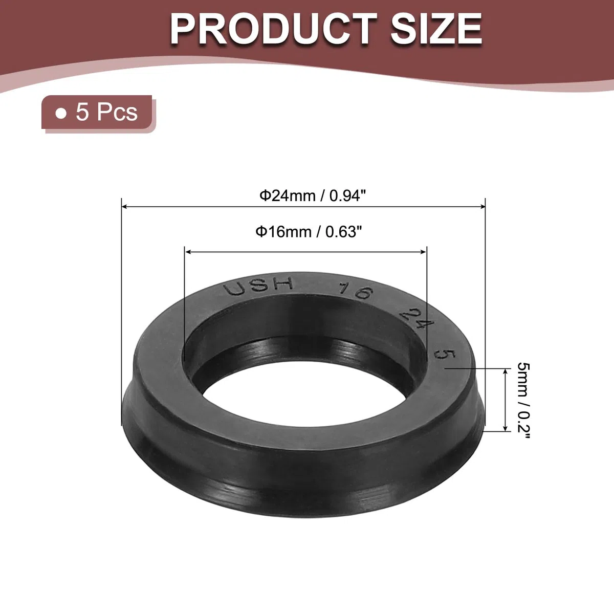 PATIKIL Paraolio in Gomma 16 x 24 x 5mm, 5Pz Guarnizioni Tappo Olio Motore a Labbro Nitrilica Idrauliche Oring Albero Pistone Per Cilindro Automobilistico Auto Tappo Di Scarico, Nero