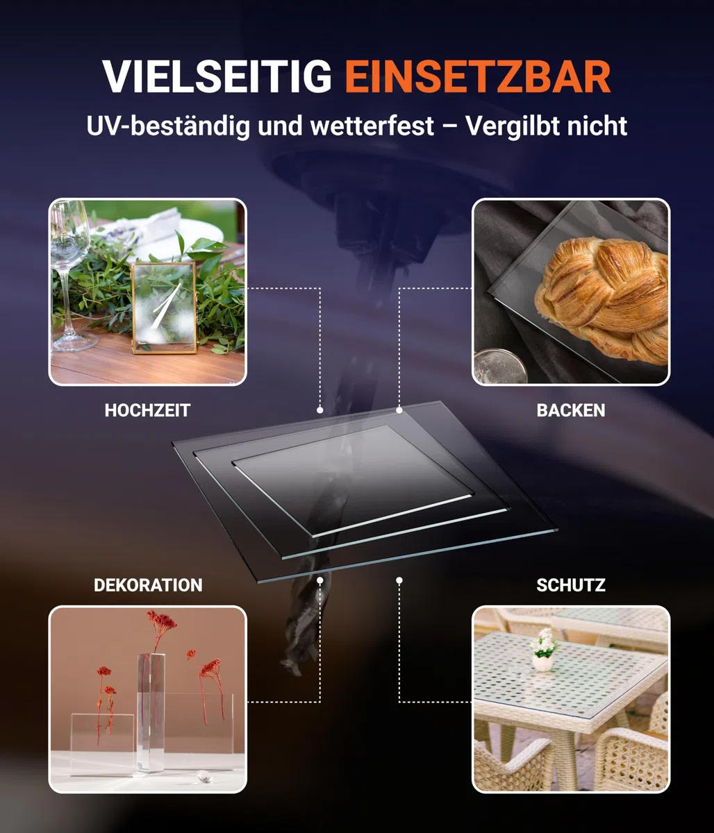 EH Design Pannello in vetro acrilico – Tagli angolari su misura (150x150x4 mm) – Resistente ai raggi UV e agli agenti atmosferici – Trasparente e altamente lucido – Per fai da te, mobili e terrari