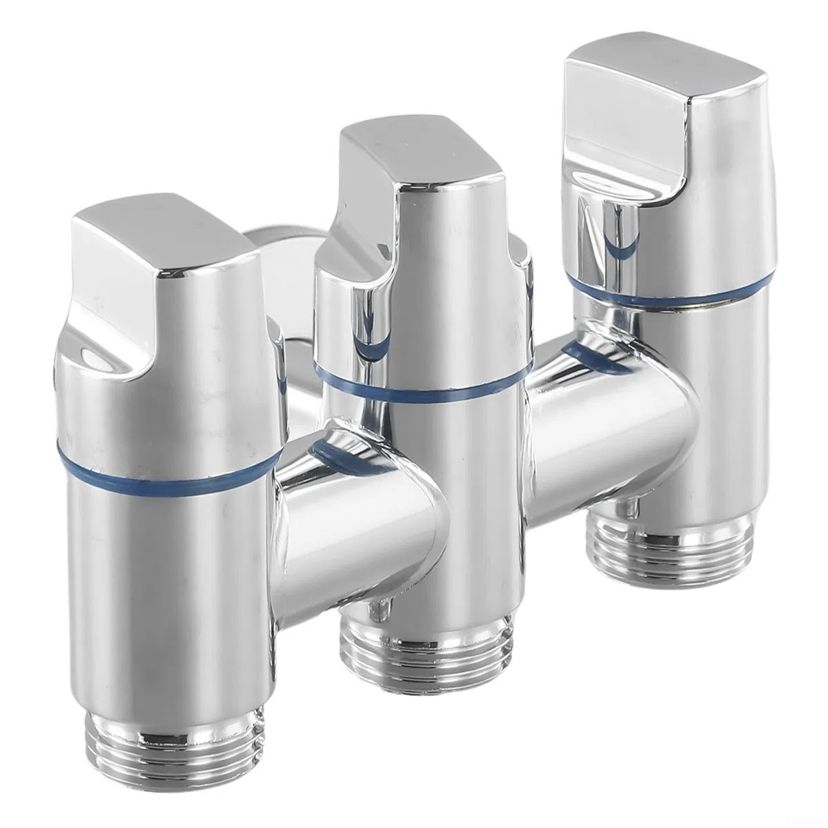 Valvola deviatrice a tre uscite, valvola di arresto angolare a 3 vie per rubinetto del lavandino del bagno, splitter d'acqua multifunzione a parete per lavatrice lavastoviglie (argento)