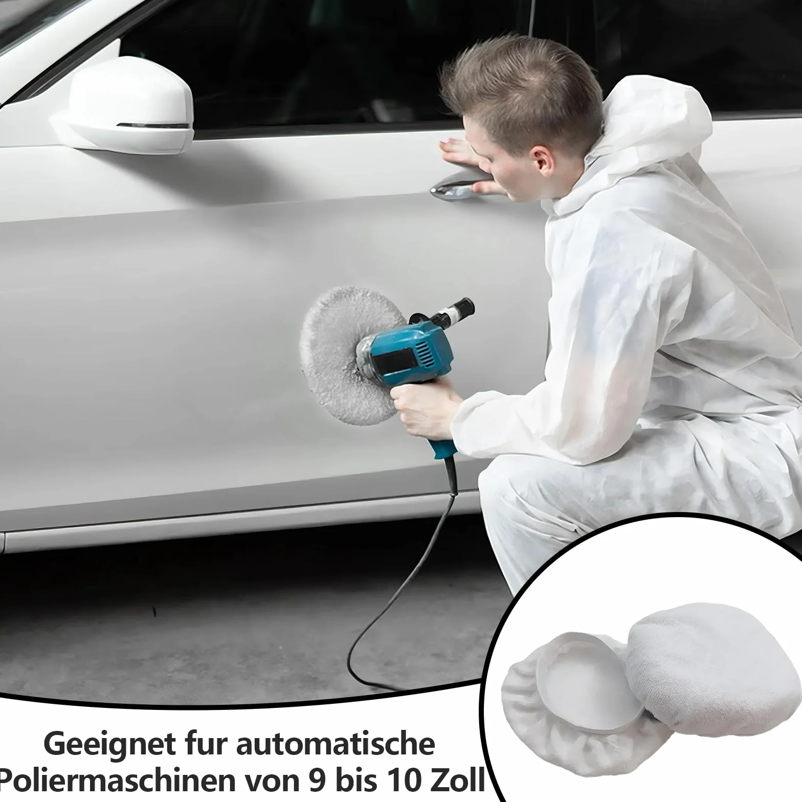 Tampone per Lucidatura Auto 12 Pezzi – Set di Tamponi per Polisher 230-250mm in Microfibra, Lana e Coral Fleece – Copertura per Macchina Lucidatrice, Design a Fascia Elastico, Facile da Usar