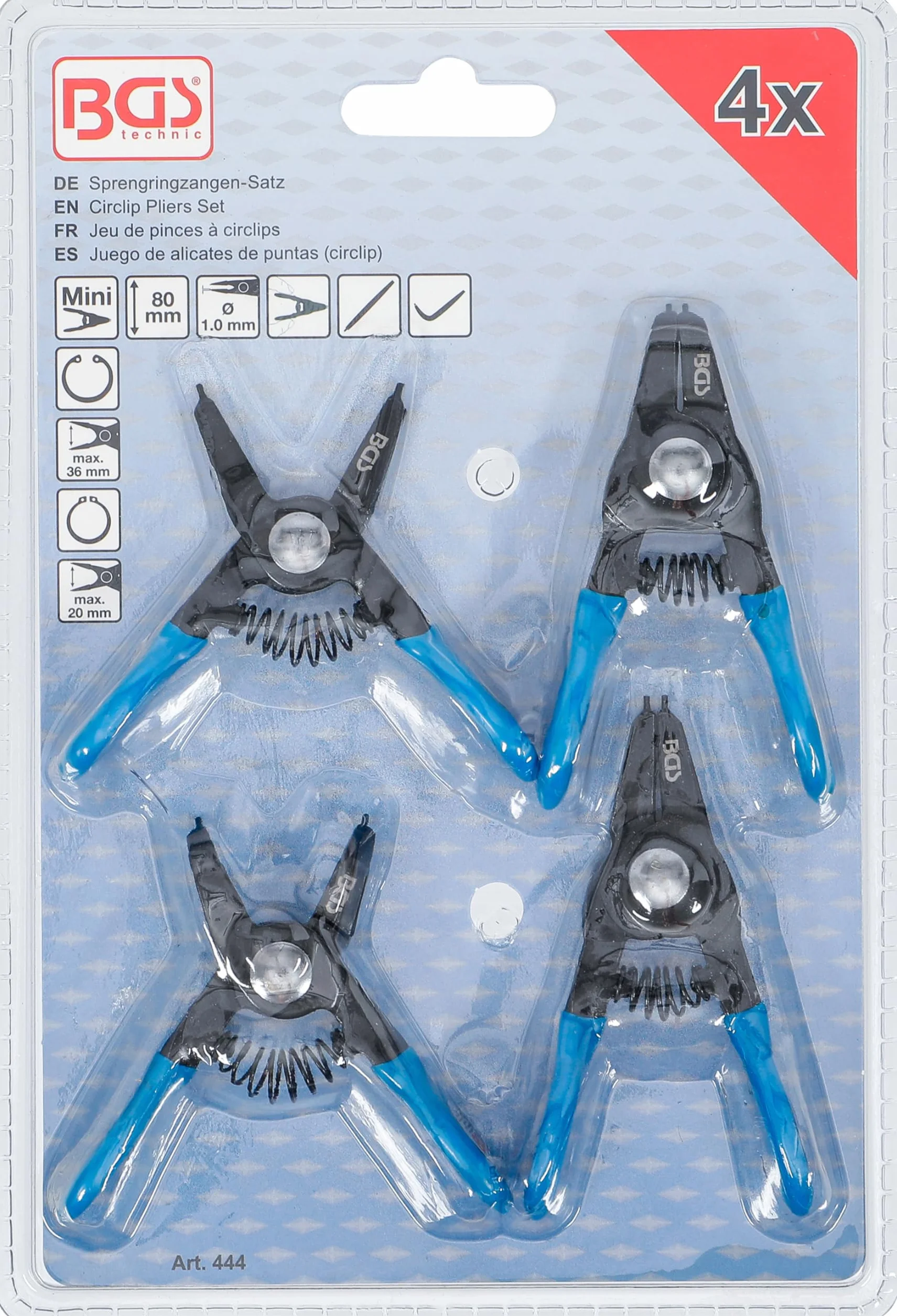 BGS 444 | Serie di pinze per anelli seeger | per anelli elastici piccoli | 80 mm | 4 pz.