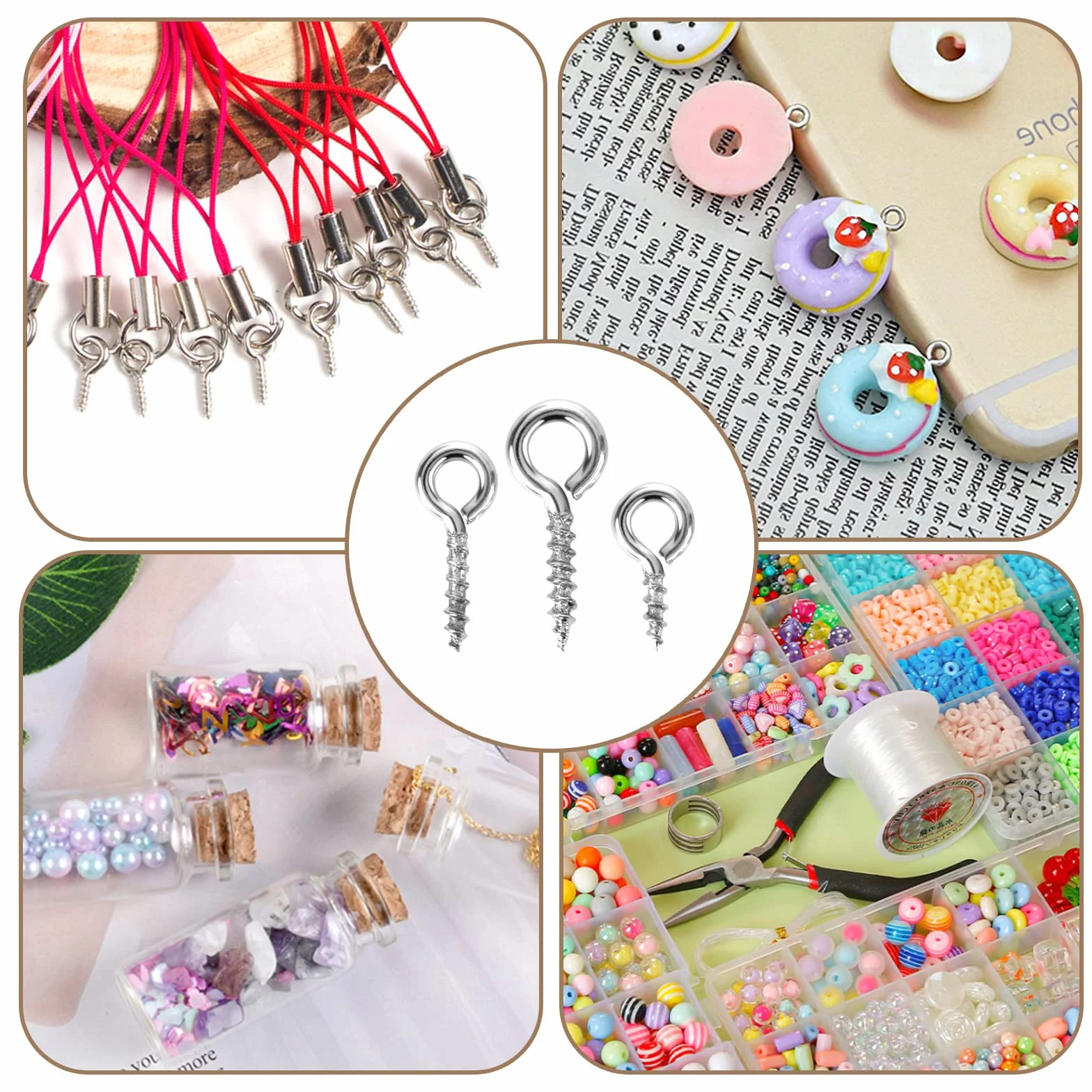 Grevosea 300pc Ganci Avvitabili,ganci A Vite,occhielli A Vite Per Legno,ganci A Vite Con Occhiello,occhielli A Vite In Acciaio Inox Eyebolts Per Gioielli Rendendo Fai Da Te Crafts Legno Artigianato