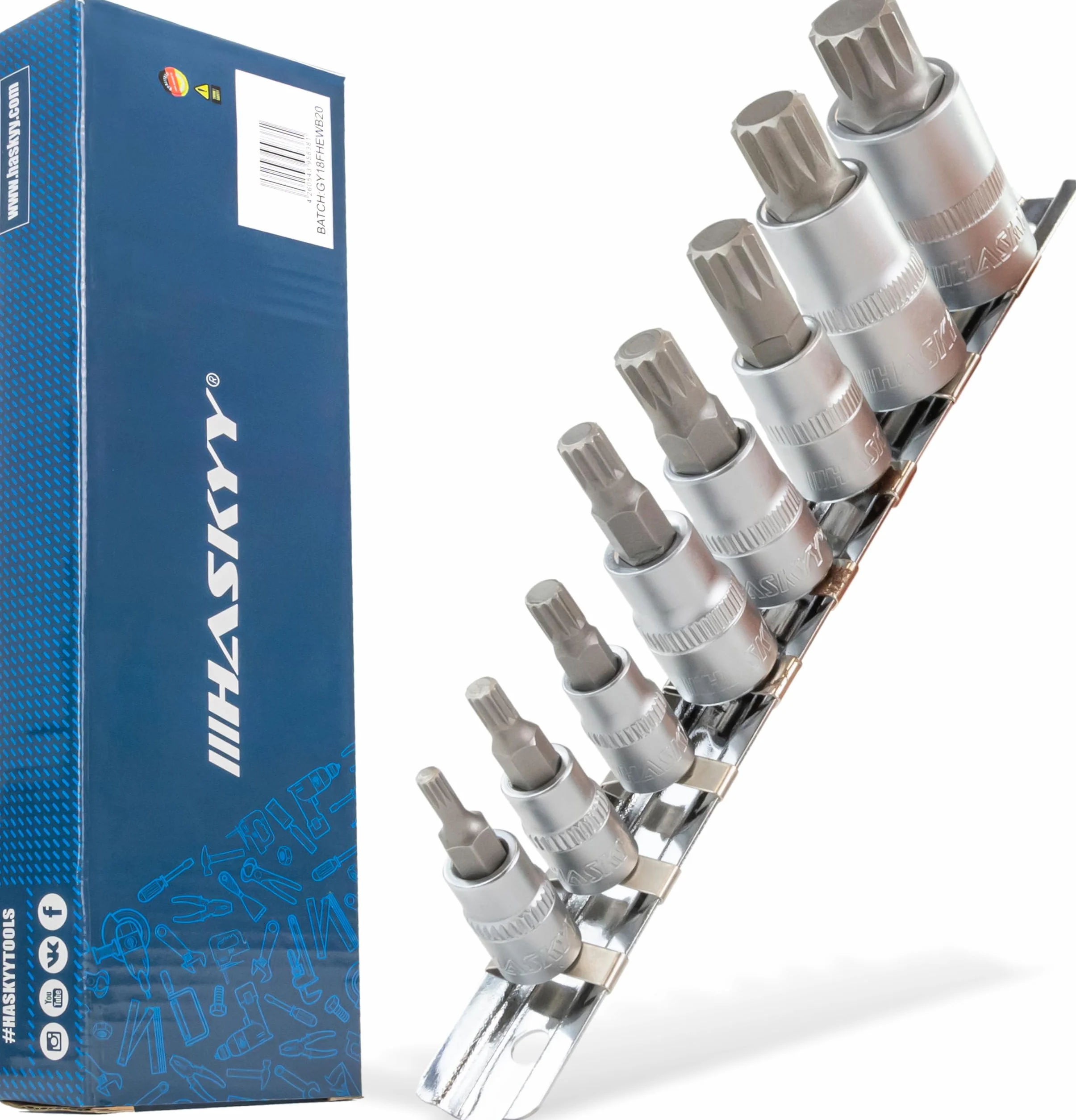 XZN Set di di prese multiple Chiavi a Bussola Scanalate Punta XZN Set di 8 Chiavi a Bussola M4 M5 M6 M8 M10 M12 M14 M16 Set di Chiavi a Bussola 1/2 3/8 e 1/4, in Lega S2 e CRV