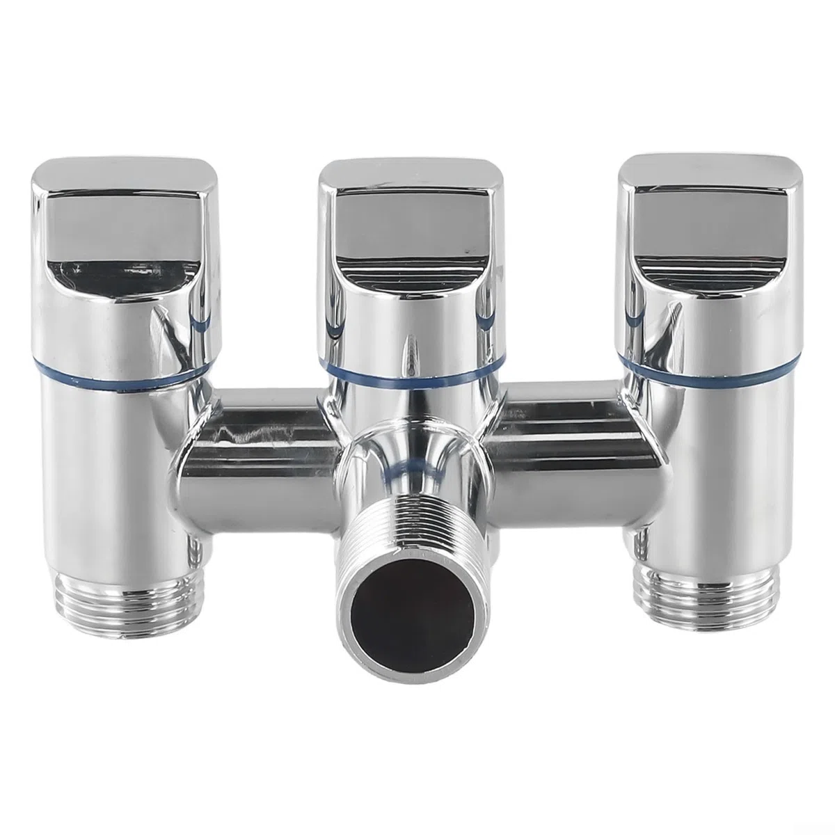 Valvola deviatrice a tre uscite, valvola di arresto angolare a 3 vie per rubinetto del lavandino del bagno, splitter d'acqua multifunzione a parete per lavatrice lavastoviglie (argento)