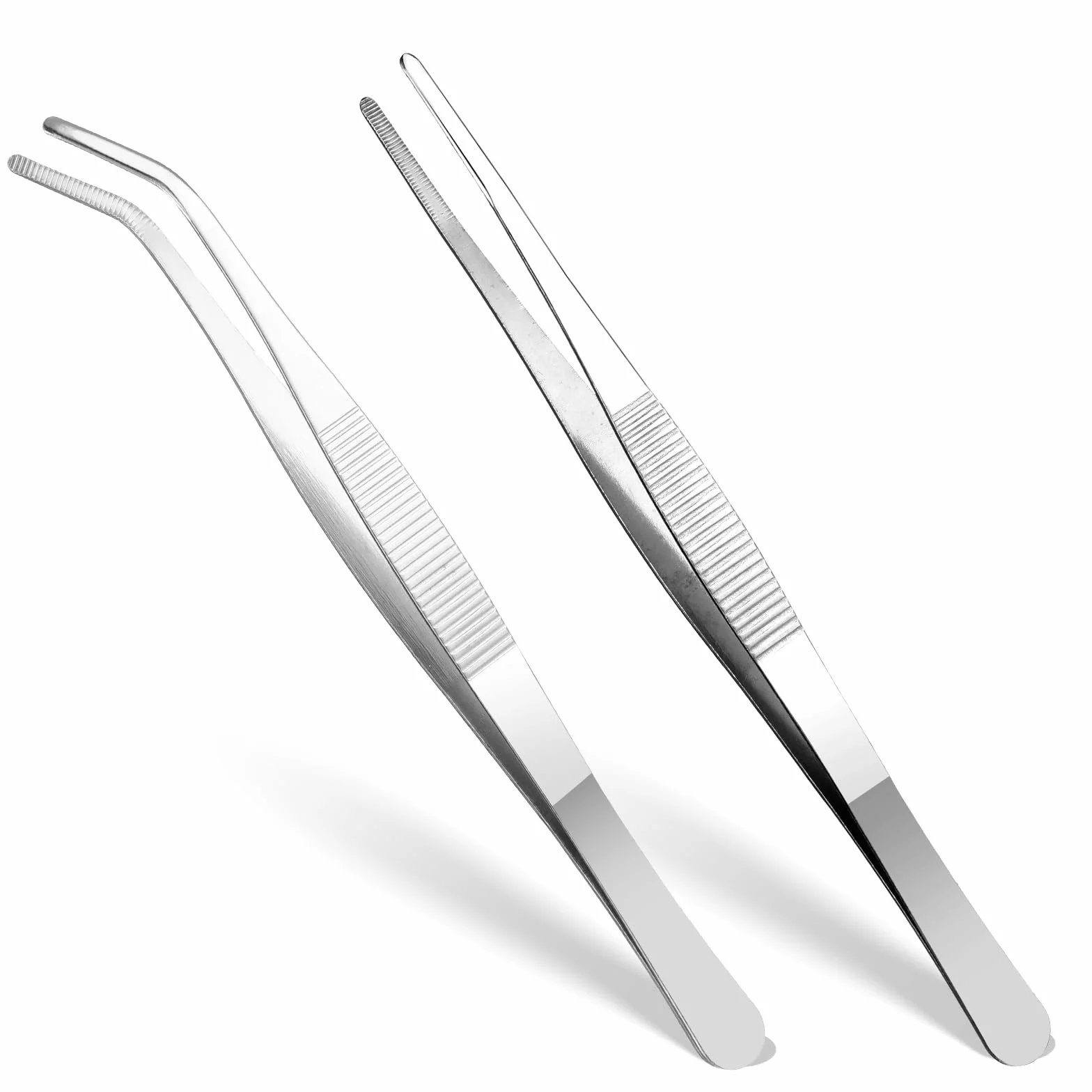 2 pinzette curve, pinzette dritte in acciaio inox con punta piatta e pinzette curve, pinzette angolate per elettronica, lavori di laboratorio, animali acquatici (20 cm)