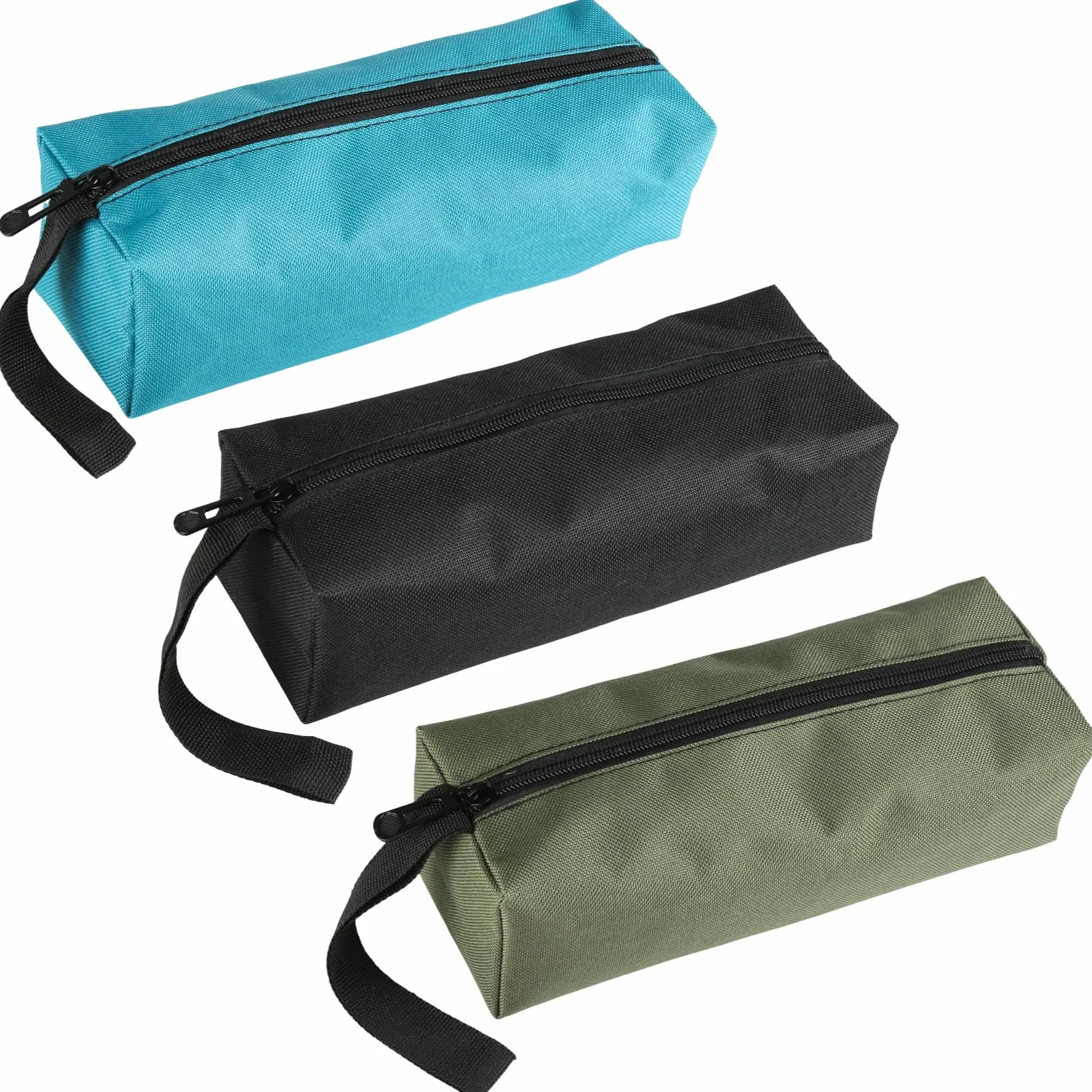 3 pezzi borsa porta attrezzi portatile piccola in tessuto Oxford 600D impermeabile con chiusura lampo, borsa per attrezzi multiuso resistente all'usura in tela (nero/blu/verde)
