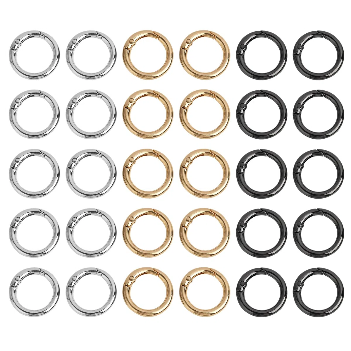 30 PCS Moschettoni per Borse, Anelli a Molla Rotondi da 28mm in Lega di Zinco, Oro/Argento/Nero, Anilla Llavero, Moschettoni per Borse e Portachiavi, Accessori per Gioielli Fai da Te e Artigianato