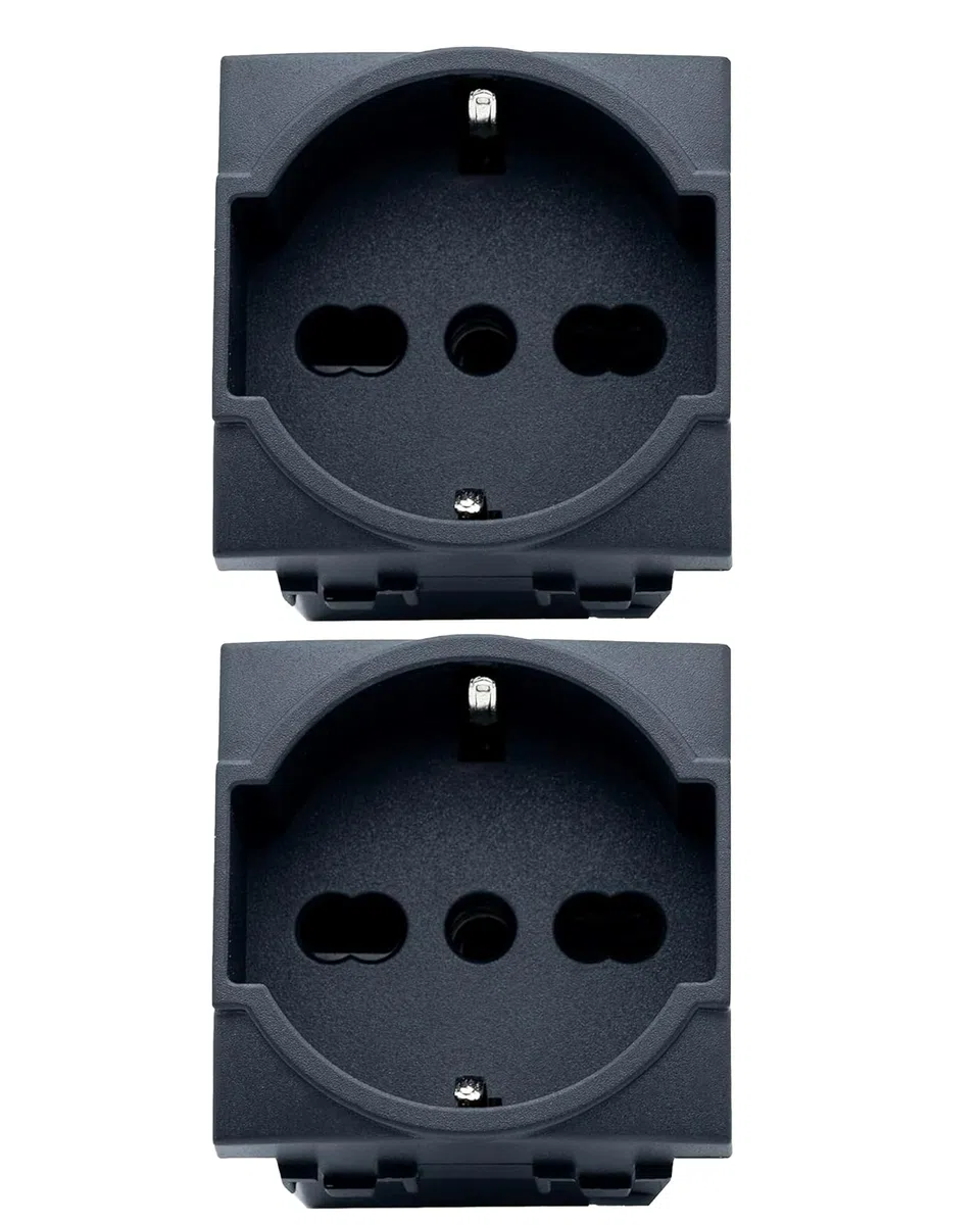 Bratek 2 Prese Schuko Compatibile Bticino Living Light e International 2P+T 10/16A - Presa Elettrica a Muro Tedesca + Bipasso Italiana Antracite x Supporti B Ticino Livinglight e Living International