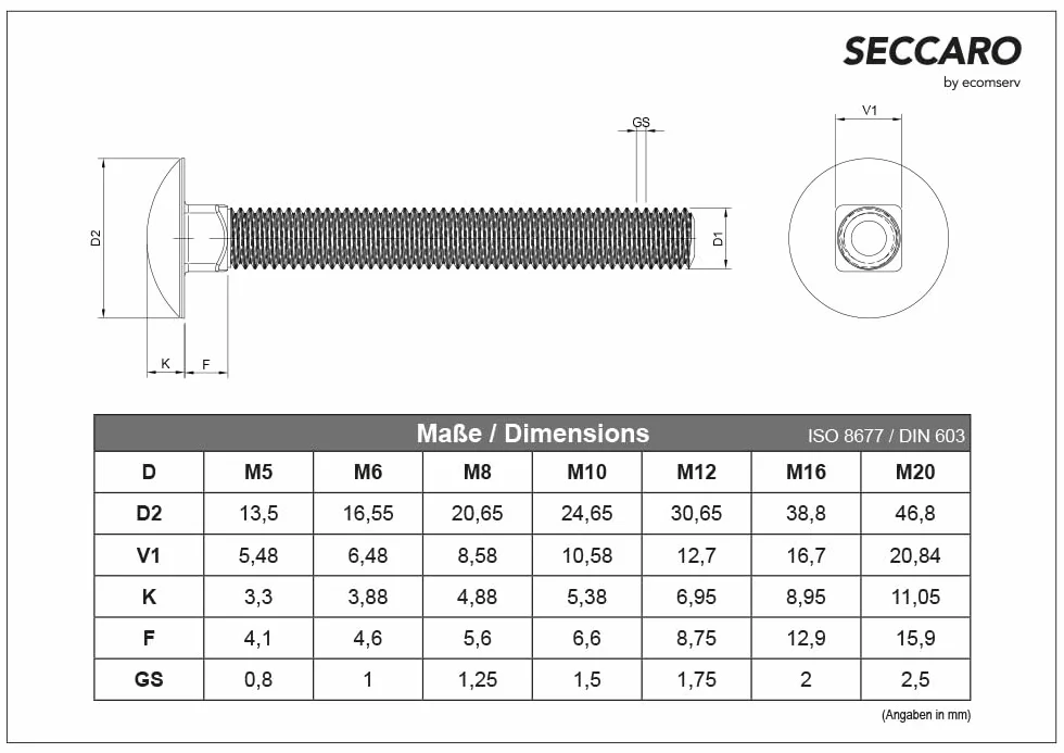 Śruba z łbem okrągłym M8 x 30 mm, stal nierdzewna A2, DIN 603, 20 szt.