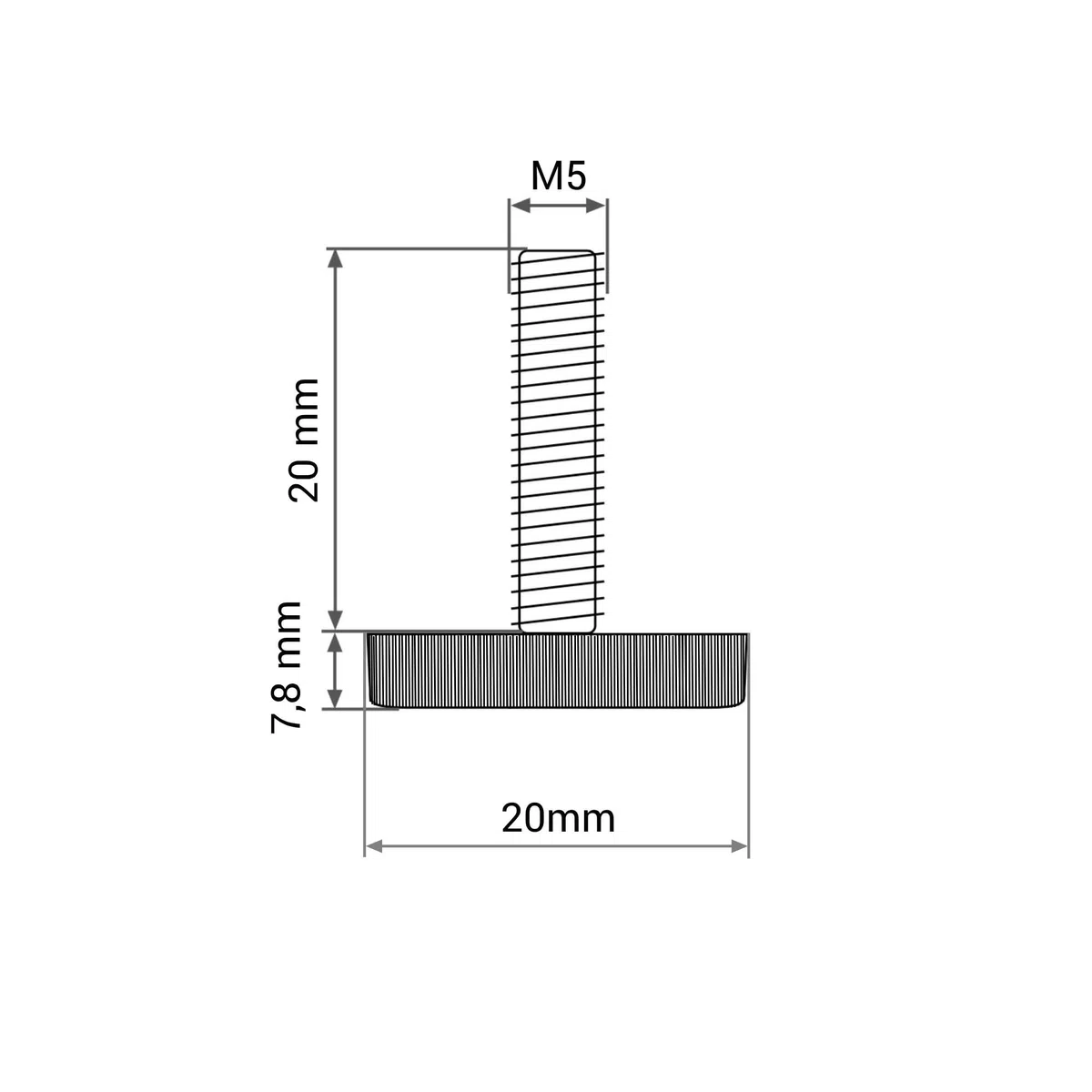 SKIR'CO 8 piedini di livellamento per mobili, M5 x 20 mm, gambe rotonde regolabili in metallo, stelo filettato M5, piedino livellatore (dadi inclusi)