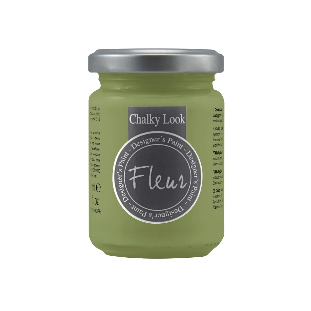 FLEUR DESIGNER'S PAINT | Pittura ad Acqua, Effetto Gesso Naturale, Extra Opaca, Fleur Chalky F46, Colore Grandma Green, Made in Italy, Formato da 130 ml