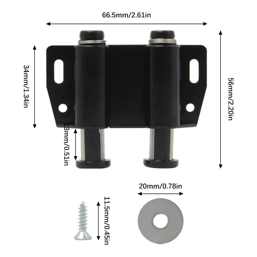 4 Pezzi Chiusura Magnetica Doppia a Spinta Push to Open Magnetico Per Ante in Plastica Chiusure Magnetiche a Molla Push Pull per Ante con Viti per Porta Armadio,Cassetto,Scorrevole (Nero)