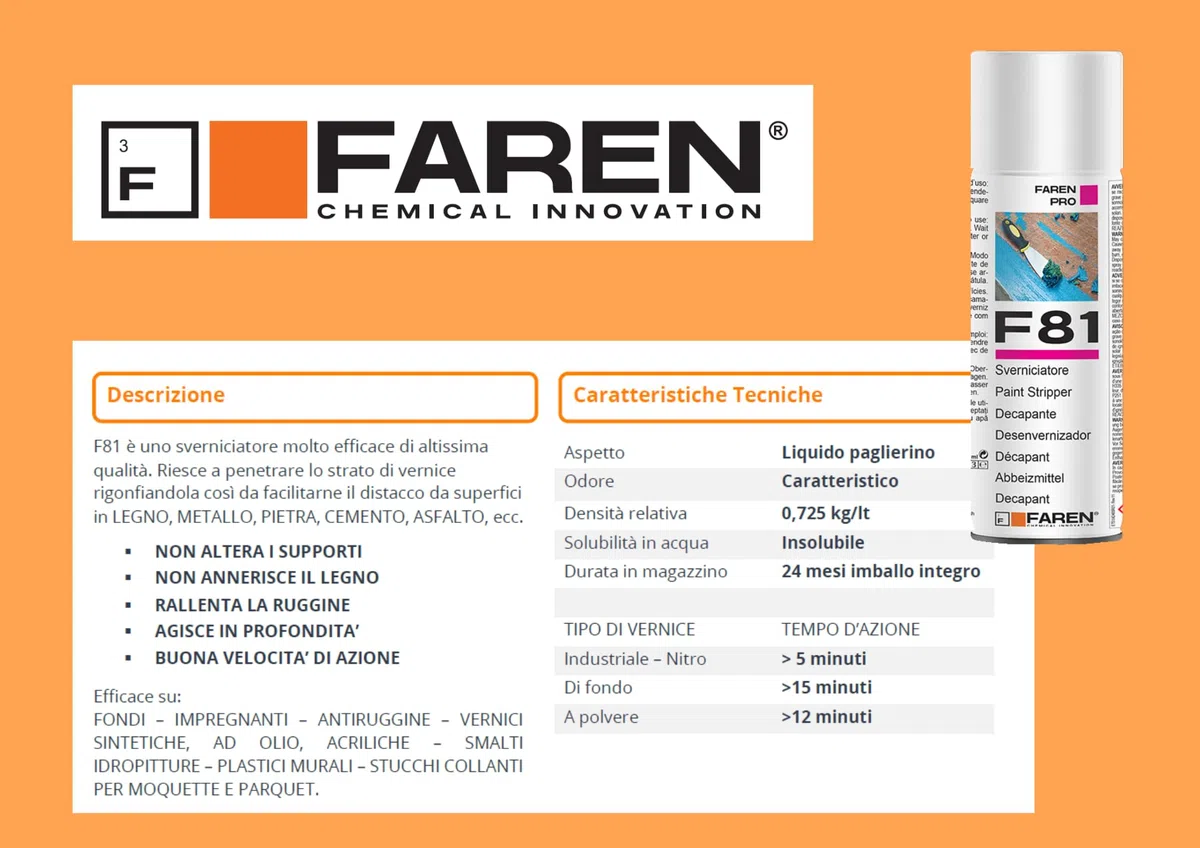 Faren F81 Sverniciatore Spray, Rimozione Vernici e Colori per tutte le Superfici, Ecologico, Rapido,Facile, Sicuro, 400ml (1)