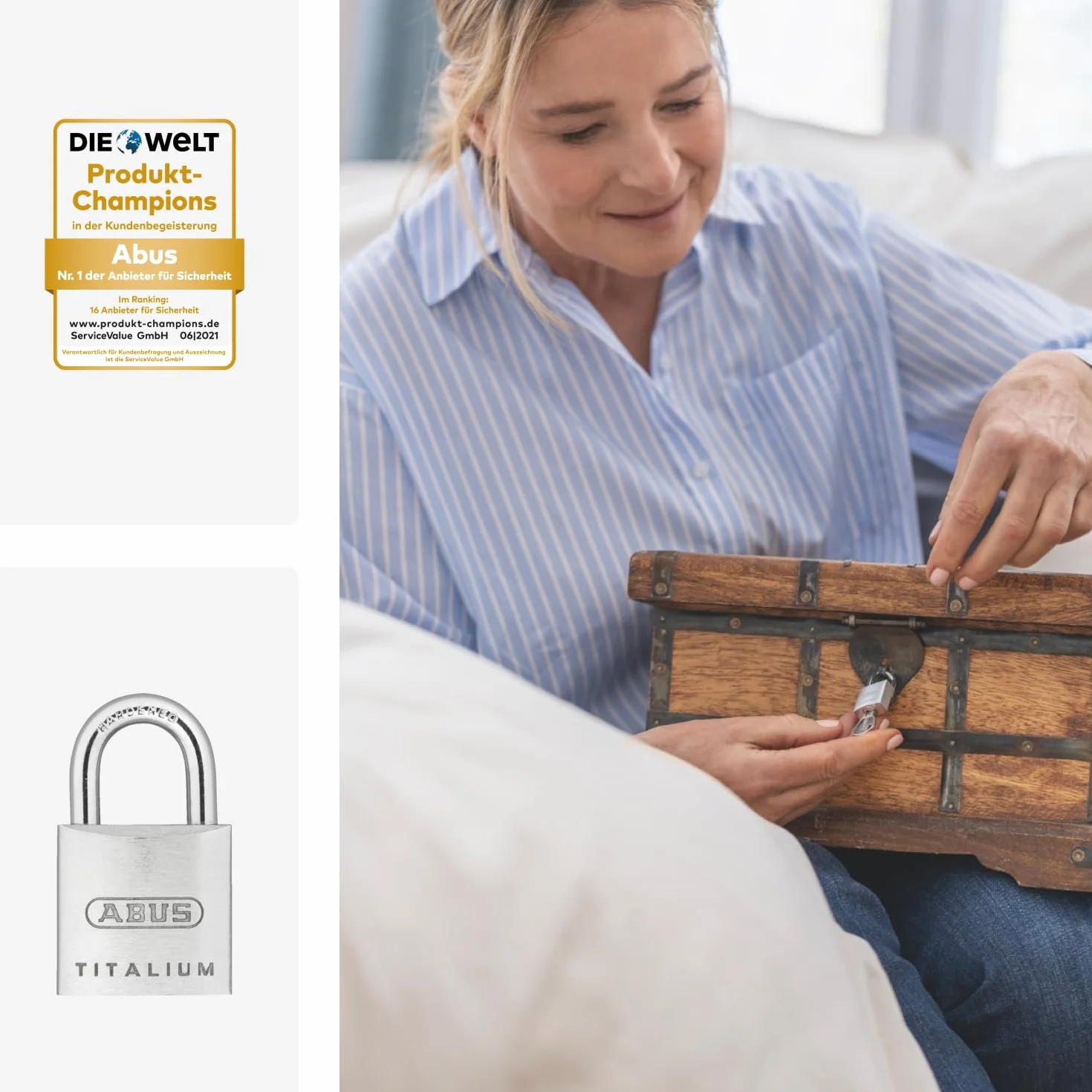 ABUS Lucchetto Titalium 64TI/20 - set di 2, con chiave uguale - corpo serratura in alluminio speciale - grillo in acciaio temprato - ABUS -Livello di sicurezza 3 - argento