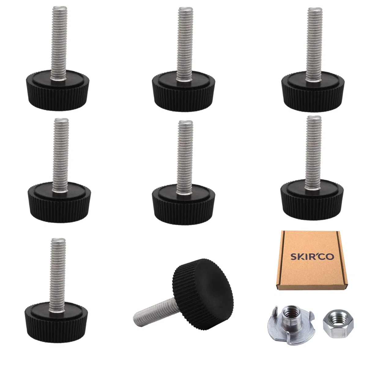 SKIR'CO 8 piedini di livellamento per mobili, M5 x 20 mm, gambe rotonde regolabili in metallo, stelo filettato M5, piedino livellatore (dadi inclusi)