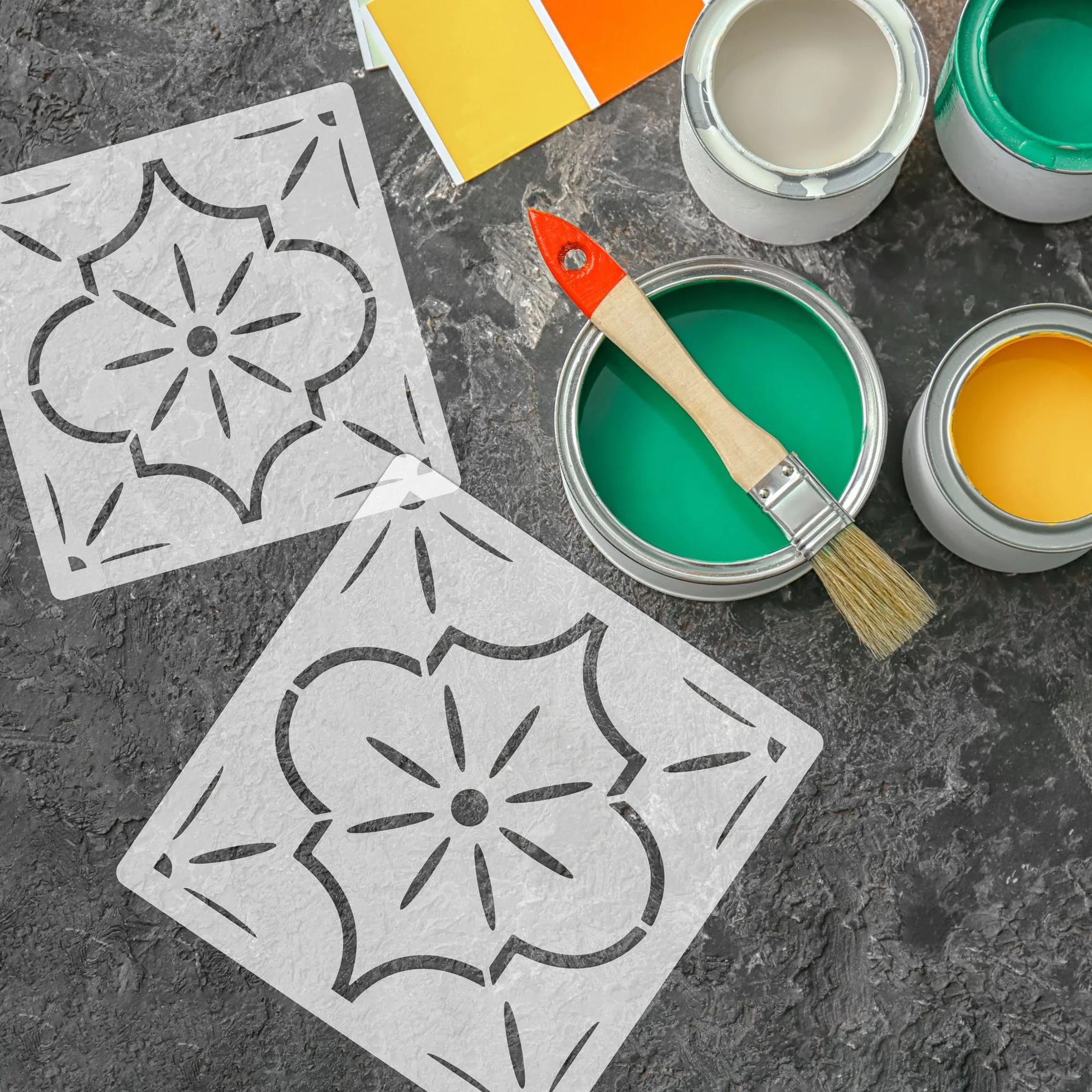 NAKLEO Stencil per Piastrelle per Pittura 15x15cm, Lucca Spagnolo Floreale Marocchino Moresco, Modello Geometrico Plastica e Riutilizzabile, Fai Da Te Decorazioni Casa, Pavimento Pareti Muro Legno