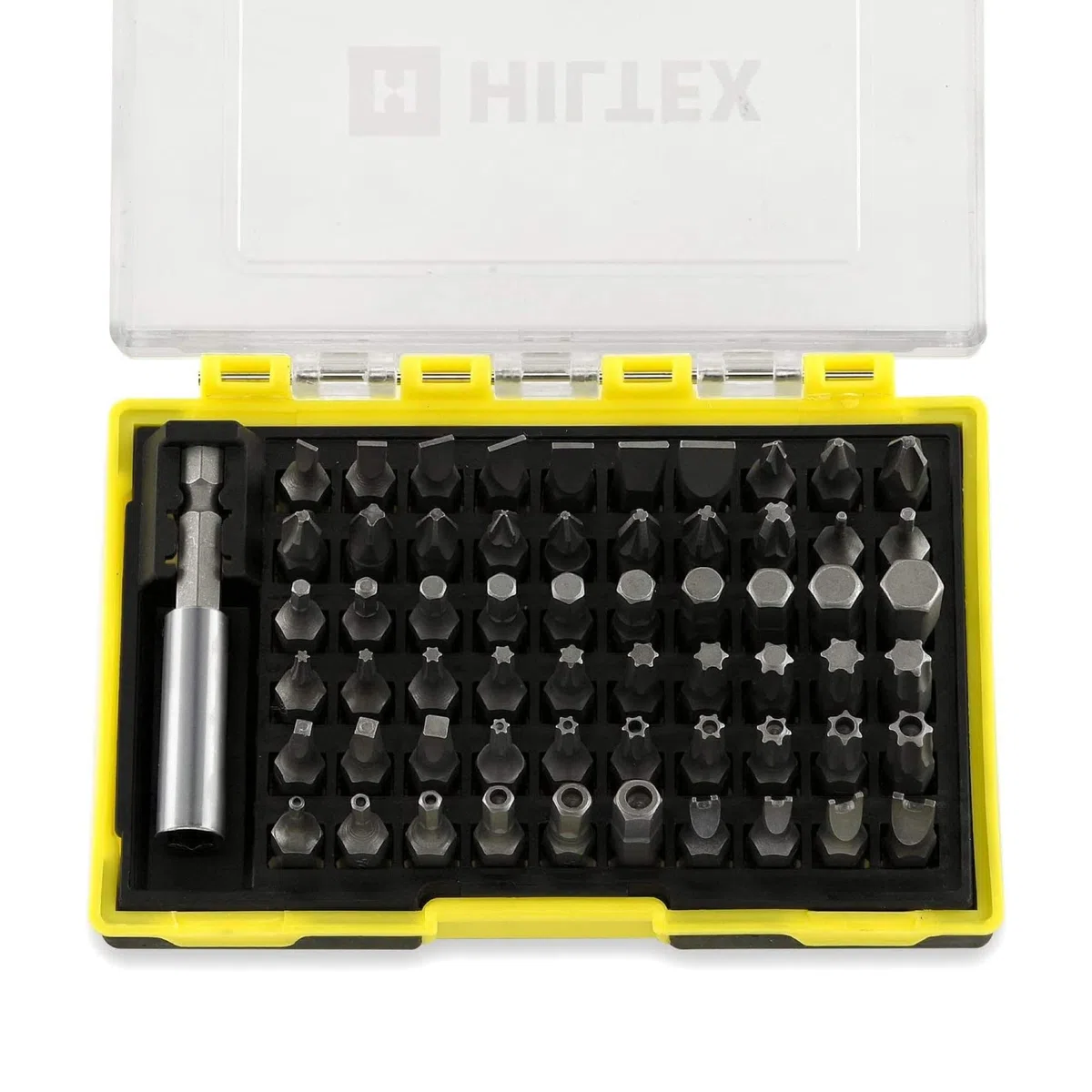 Hiltex Set di punte di sicurezza con adattatore di prolunga magnetica, 61 pezzi, codolo esagonale da 1/4", acciaio CR-V 10060